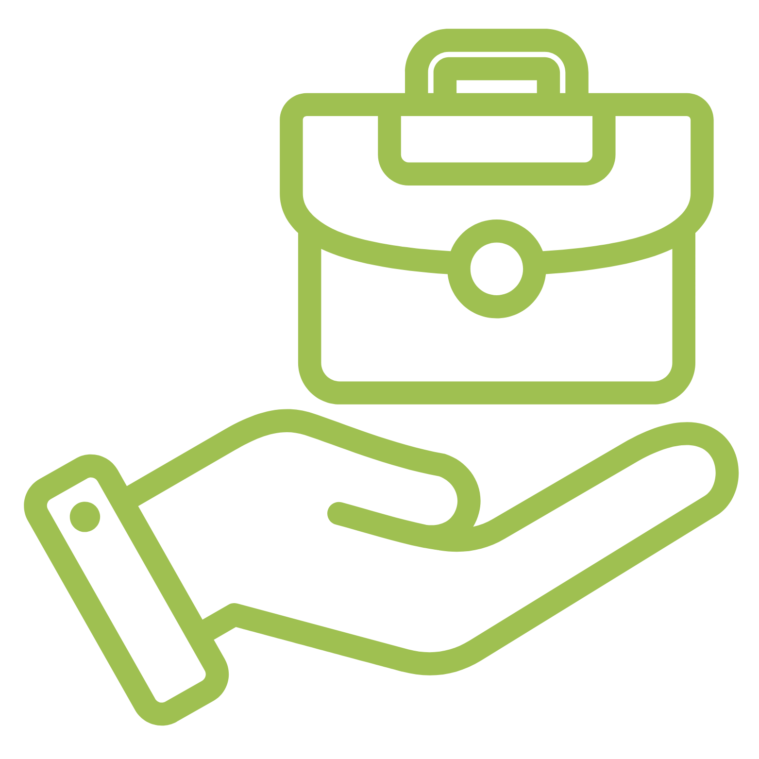 Illustration of a hand holding a briefcase.