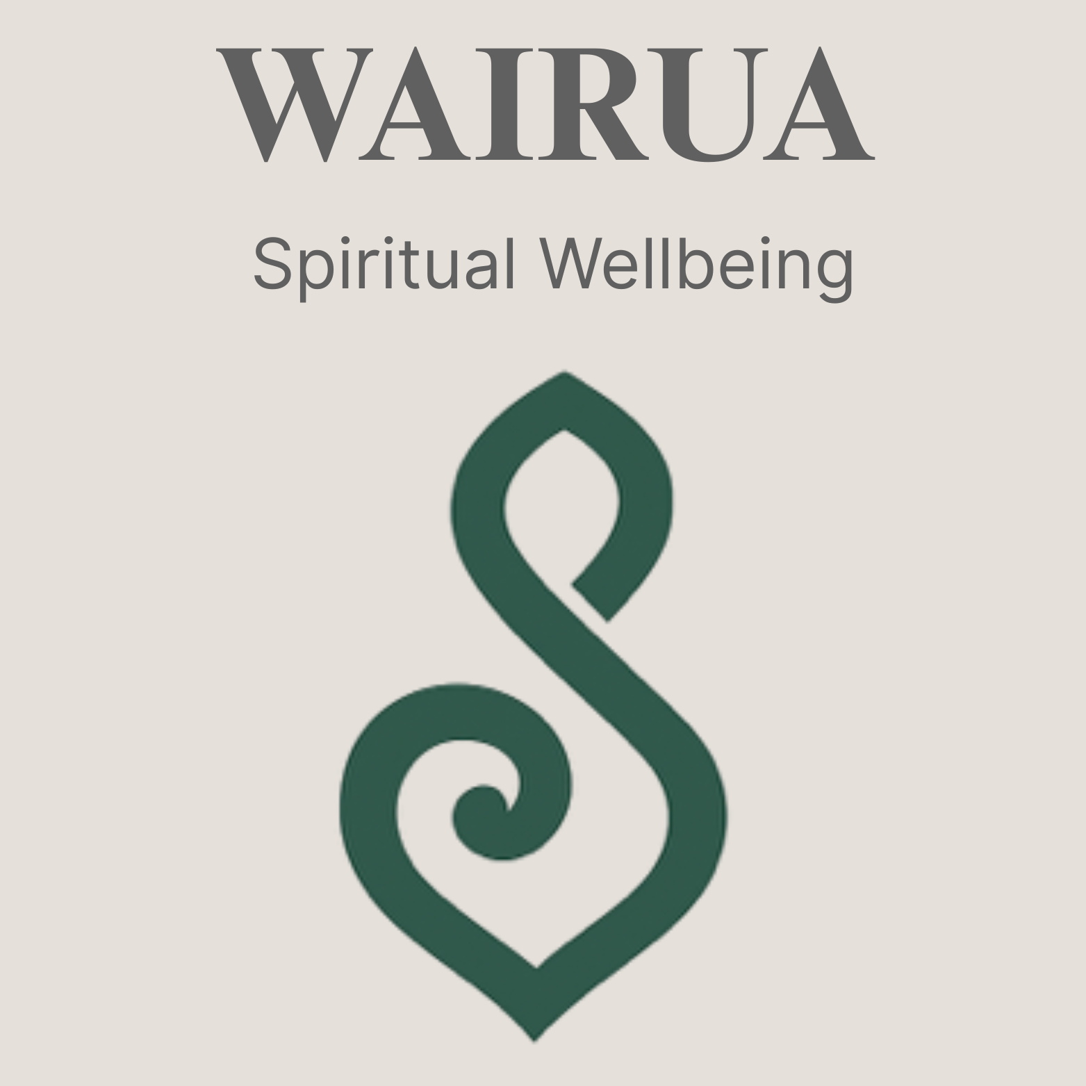 A book cover titled 'Wairua Spiritual Wellbeing' featuring a green swirling, leaf-like symbol on a beige background.