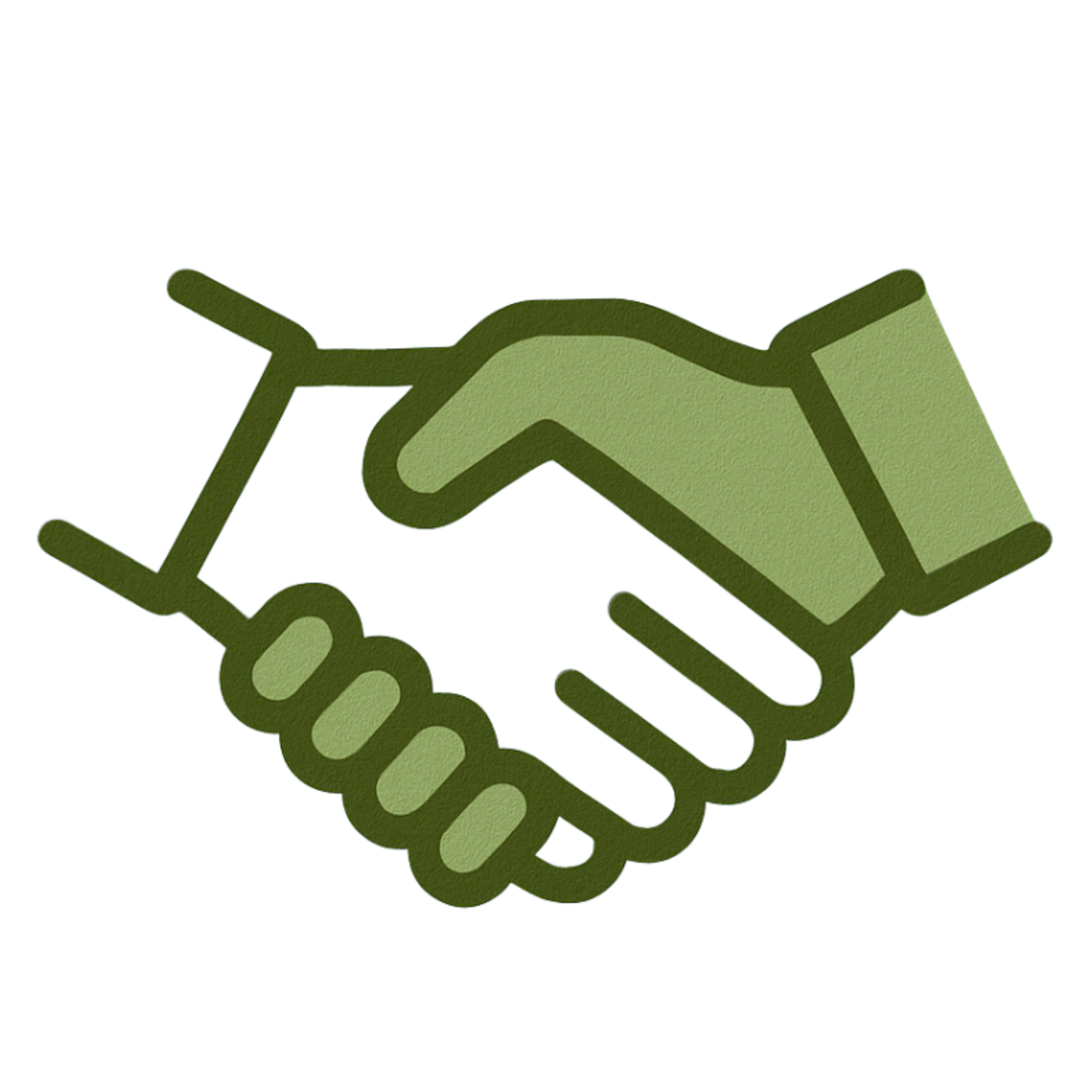 Illustration of a handshake with green outlines and shading, symbolizing agreement or partnership.