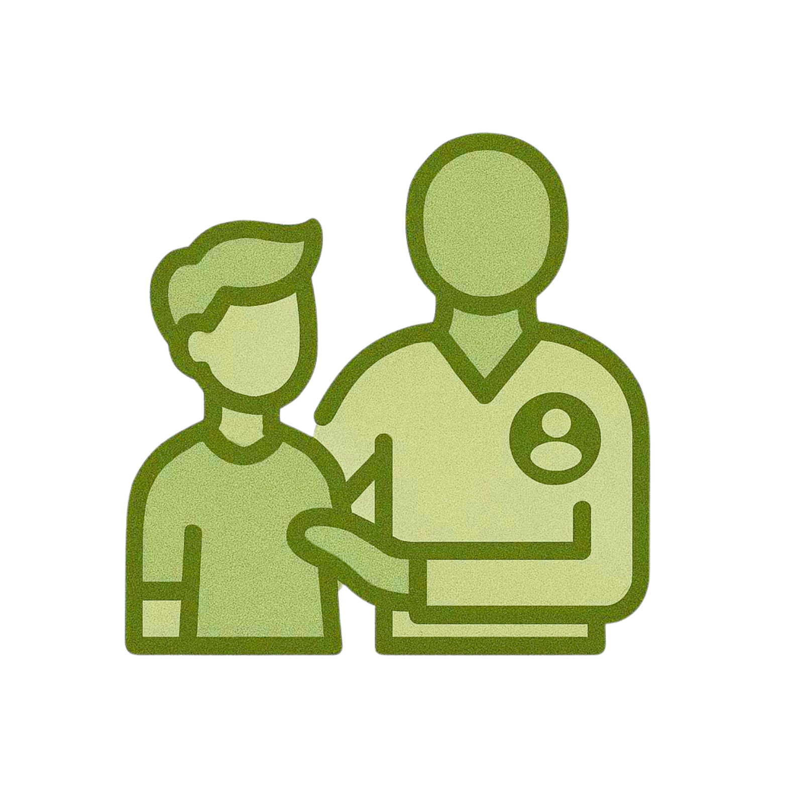 Green icon of a doctor shaking hands with a patient.