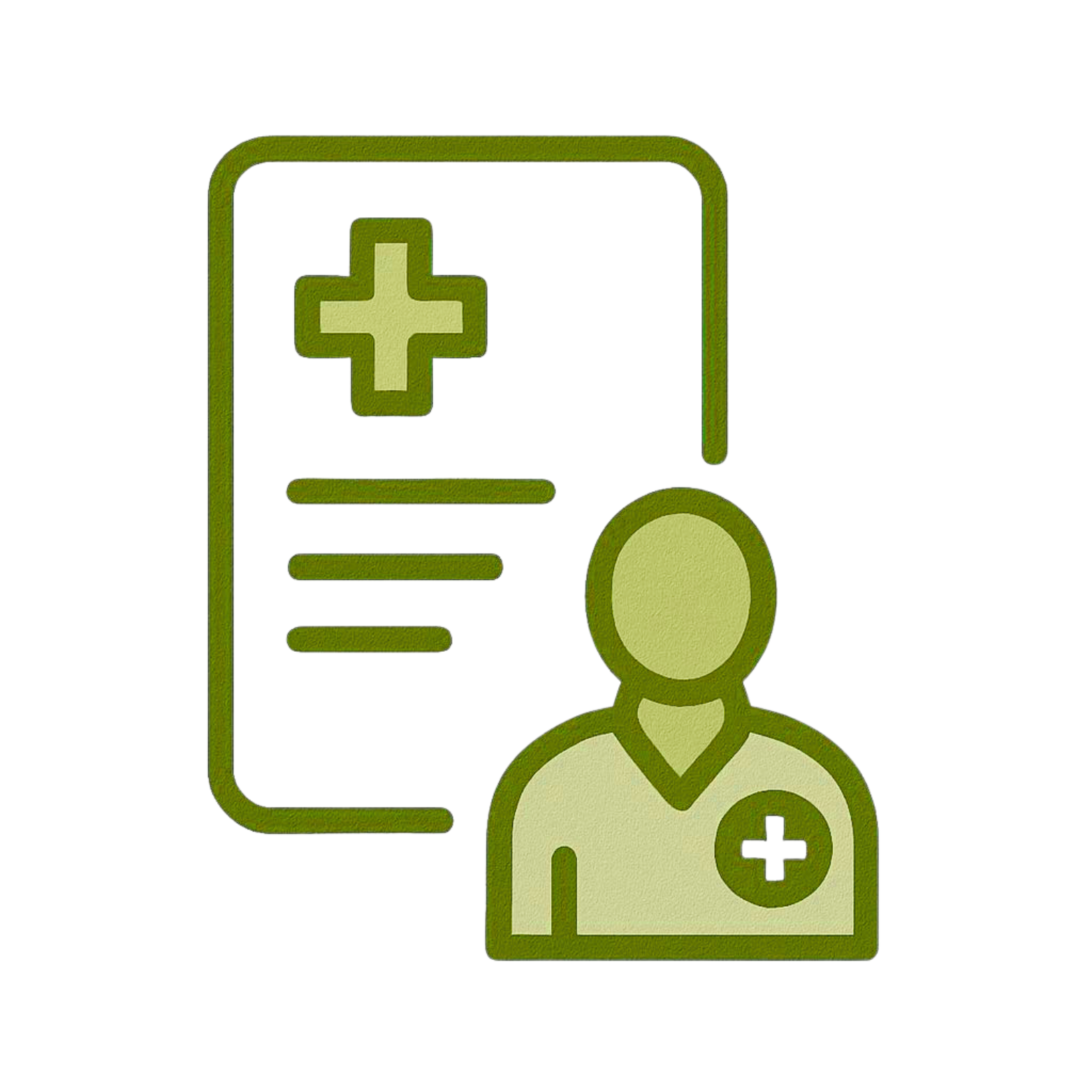 Icon of a healthcare professional with a cross symbol, tablet, and chat bubbles indicating medical communication or telemedicine.