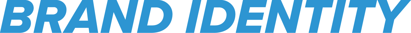 The words 'BRAND IDENTITY' in large, bold, blue letters.
