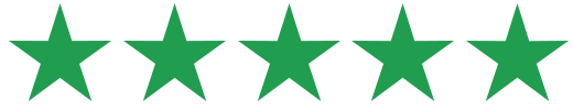 Five green stars in a row on a black background.