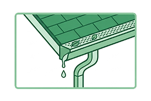 Gutter and downspout onto the roof edge.