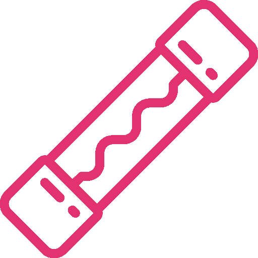 Pink neon-style illustration of a razors with a cavity in the middle.