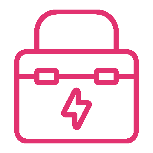 Outline of a toolbox with a lightning bolt symbol inside, indicating electrical tools or equipment.