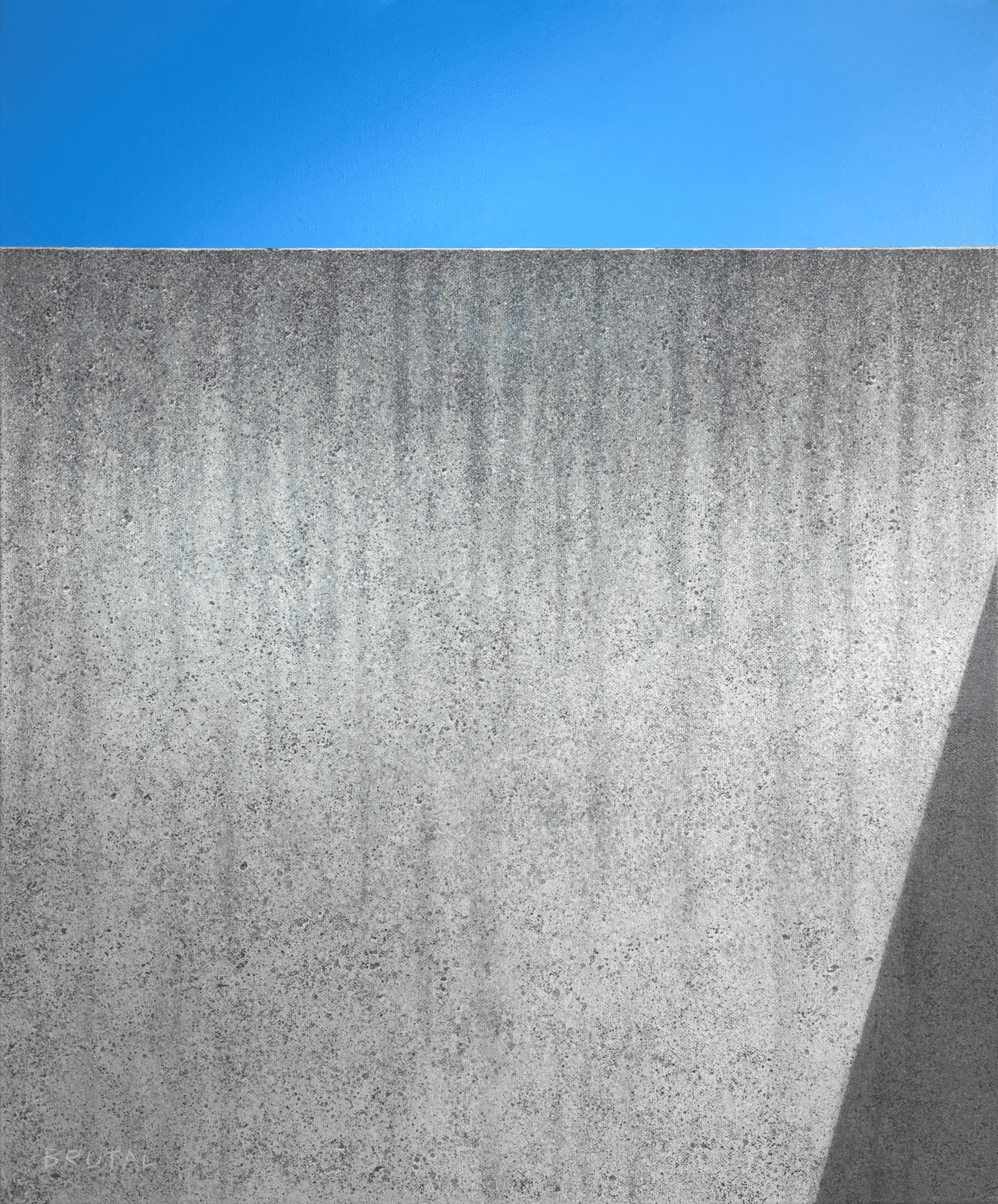 Abstract Acrylic painting of a textured concrete wall with a bright blue sky visible at the top.