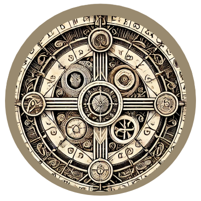 An ornate clock face with intricate gears, symbols, and markings in a vintage style.