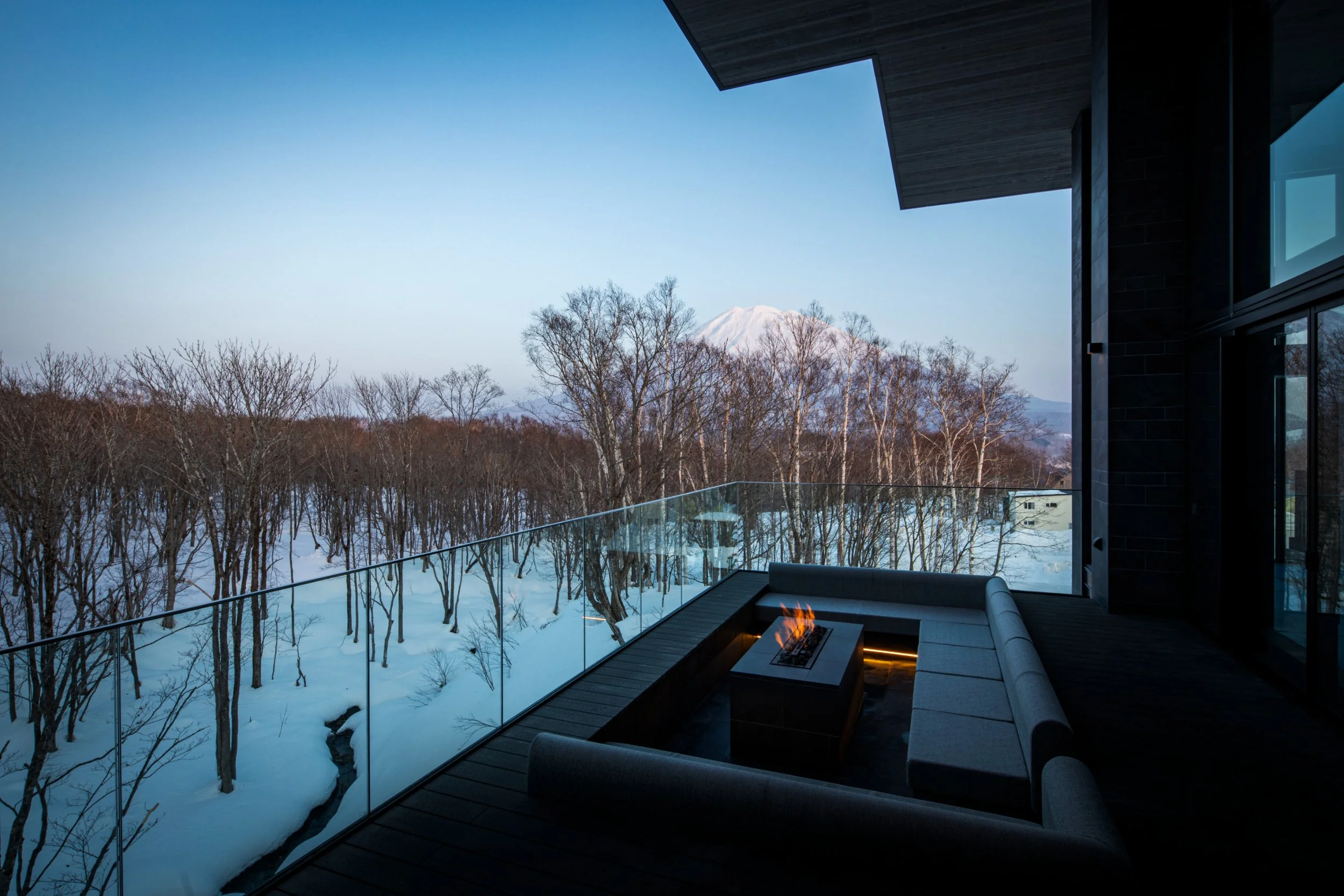 Corniche Hirafu Luxury Chalet in Niseko, Outdoor Fireplace