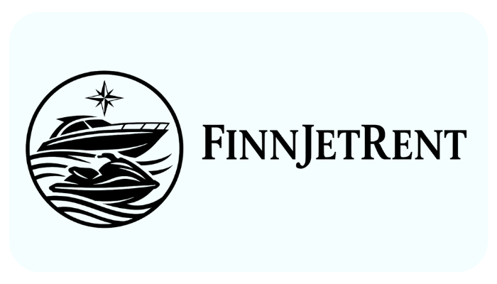 Logo for FinnJetTrent featuring a boat and yacht with a compass rose above, and text 'FinnJetTrent' to the right.