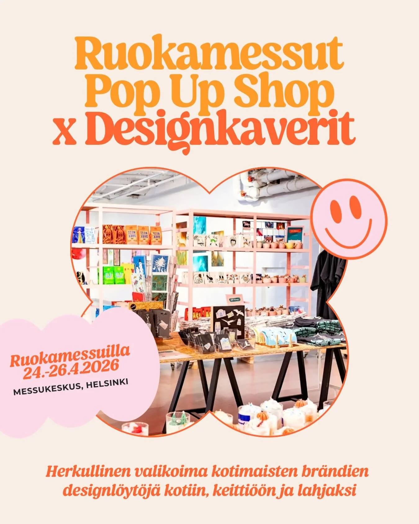 Meid&auml;n tapahtumakev&auml;t huipentuu mit&auml; herkullisimpaan Pop Up Shopiin, joka rantautuu Ruokamessuille Helsingin Messukeskukseen 24.-26.4.2026🧡

Ruokamessut Pop Up Shop kokoaa keskelle Suomen suurinta ja kattavinta ruoka- ja juomatapahtum