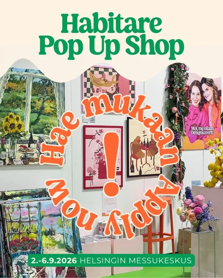 Me Designkaverit saadaan kunnia tuottaa ja kuratoida jo toistamiseen virallinen Habitare Pop Up Shop Helsingin Messukeskuksessa 2.-6.9.🧡😍

Yrityshaku on k&auml;ynniss&auml; nyt &ndash; jos haluat tuotteesi esille ja myyntiin l&auml;hes 50 000 muoto