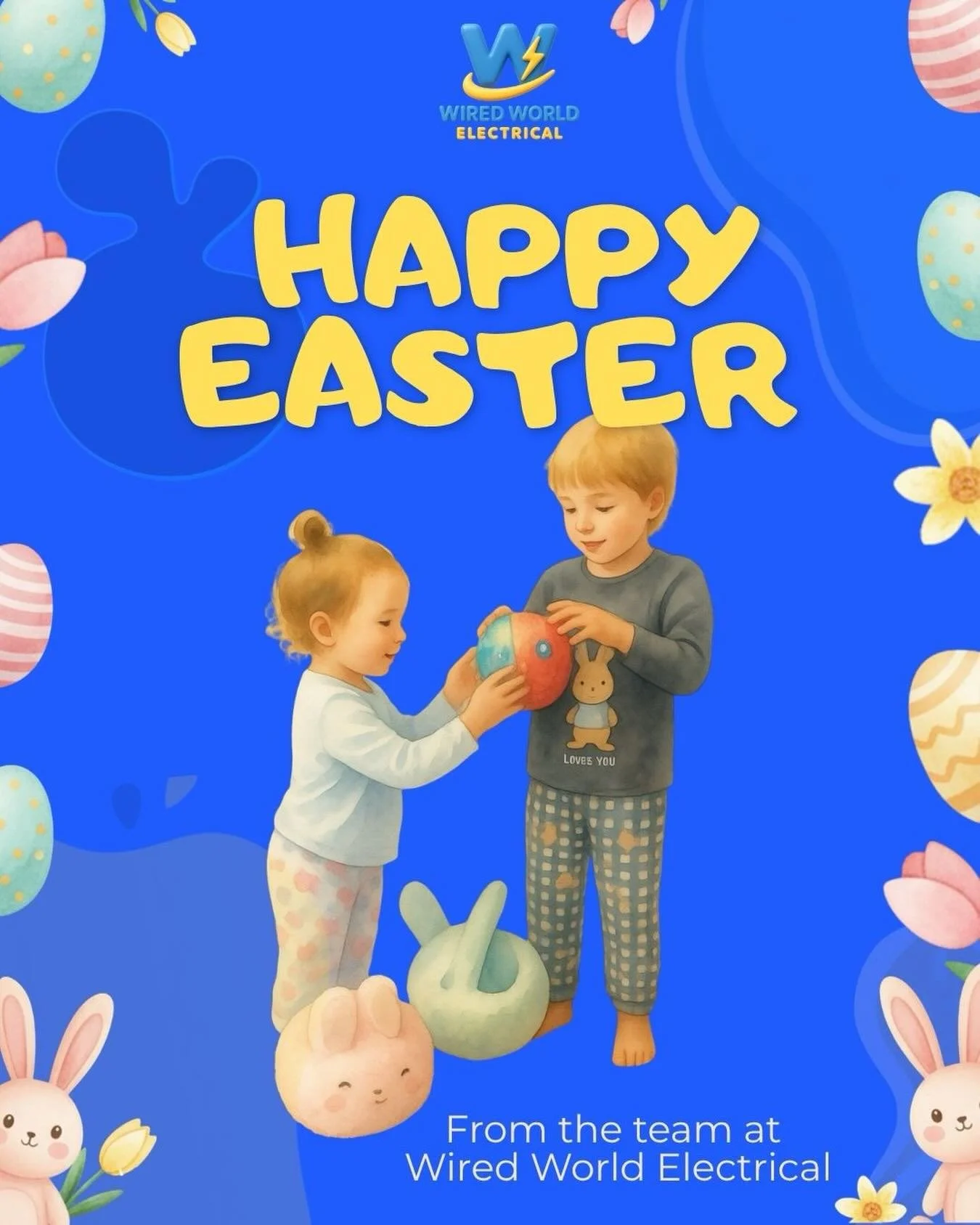 Happy Easter from our Wired World Electrical family to yours⚡🐣

We&rsquo;d like to take a moment to thank our valued clients for your continued trust and support. It truly means a lot to our team.

Wishing you and your families a safe, relaxing and 