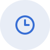 A clock icon on a blue circular background.