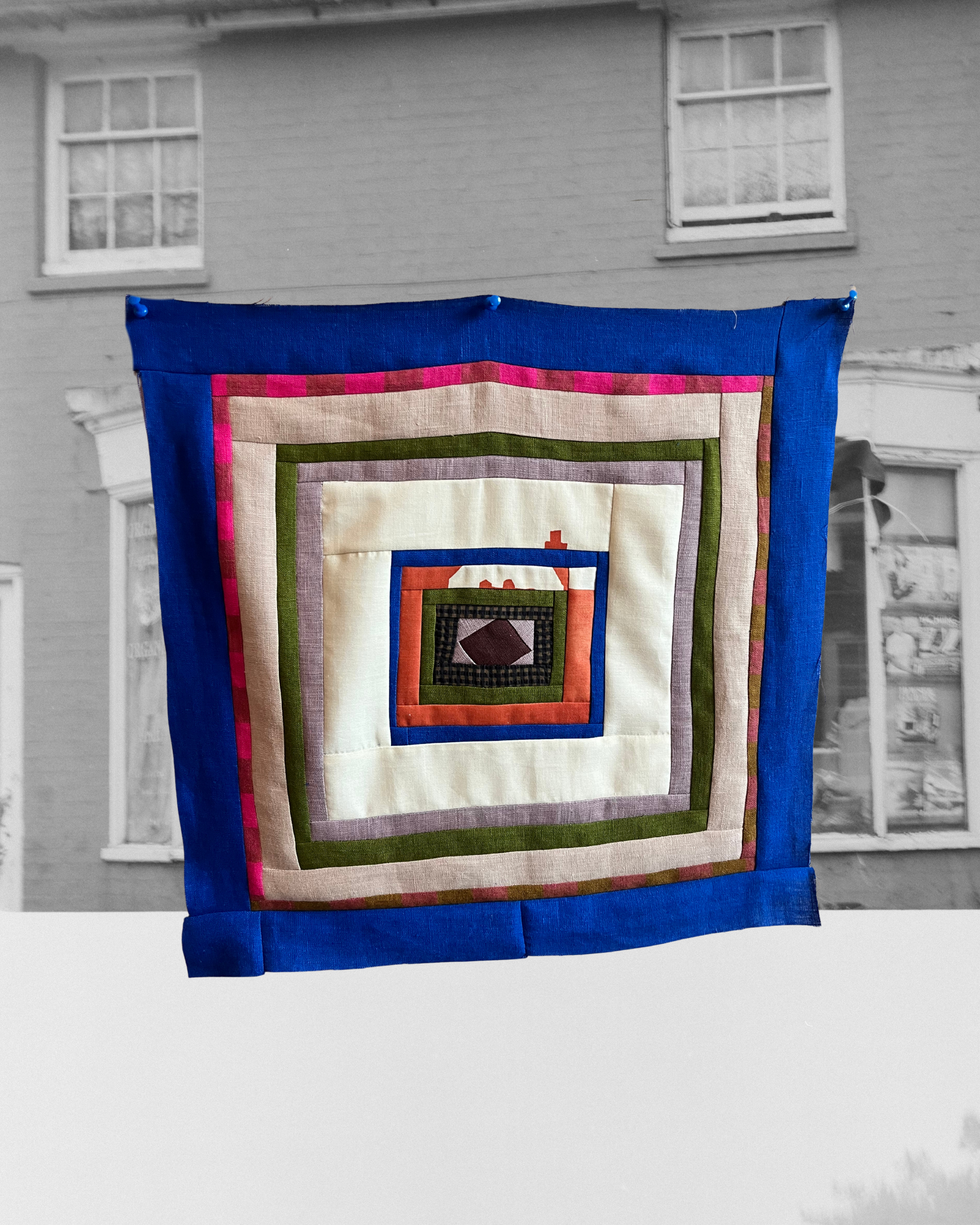 quilt block with hand printed textiles