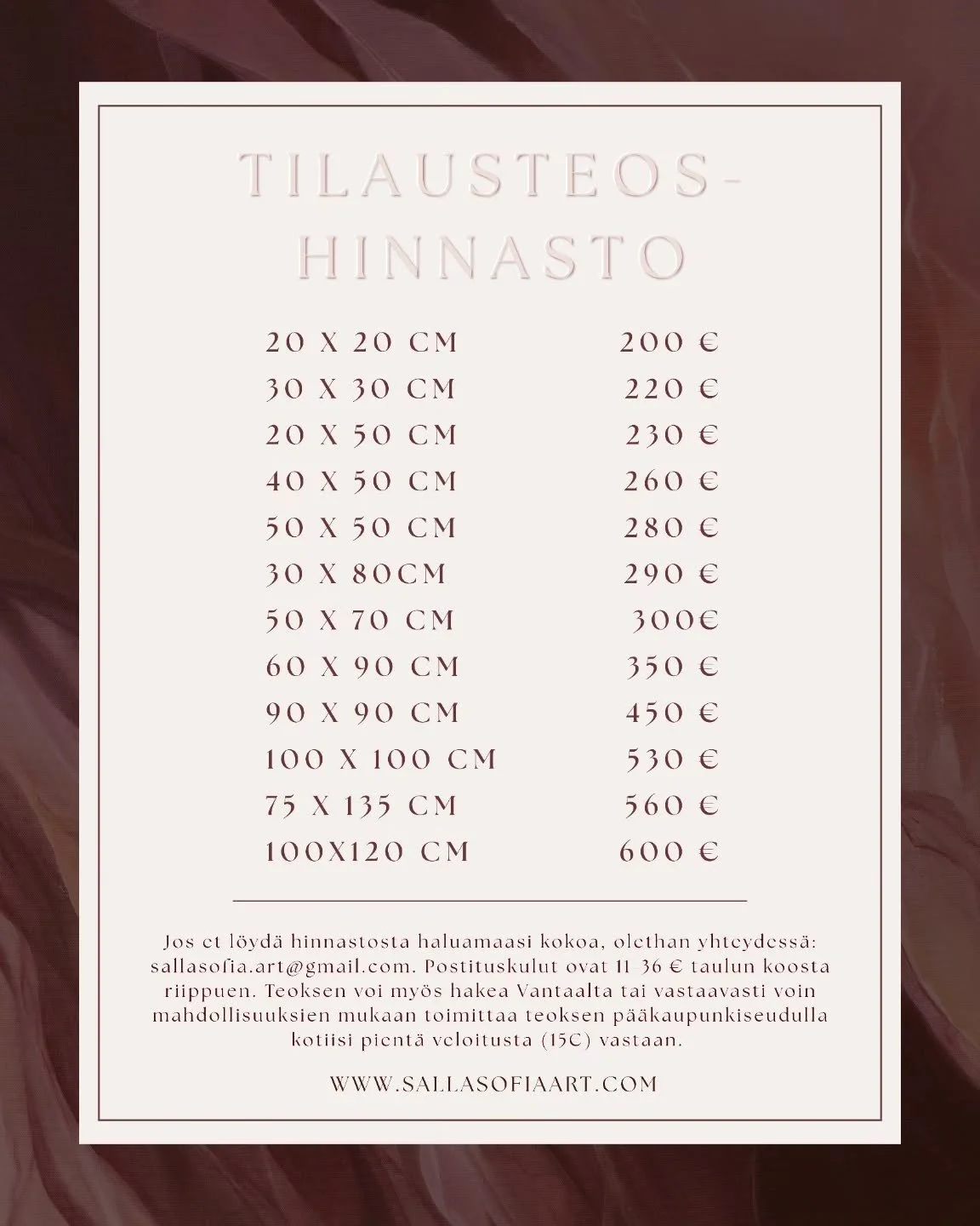 Tilausteoshinnastoa ✨
#taidettakotiin #tilausty&ouml; #comissionedart #sisustusidea #homedecor