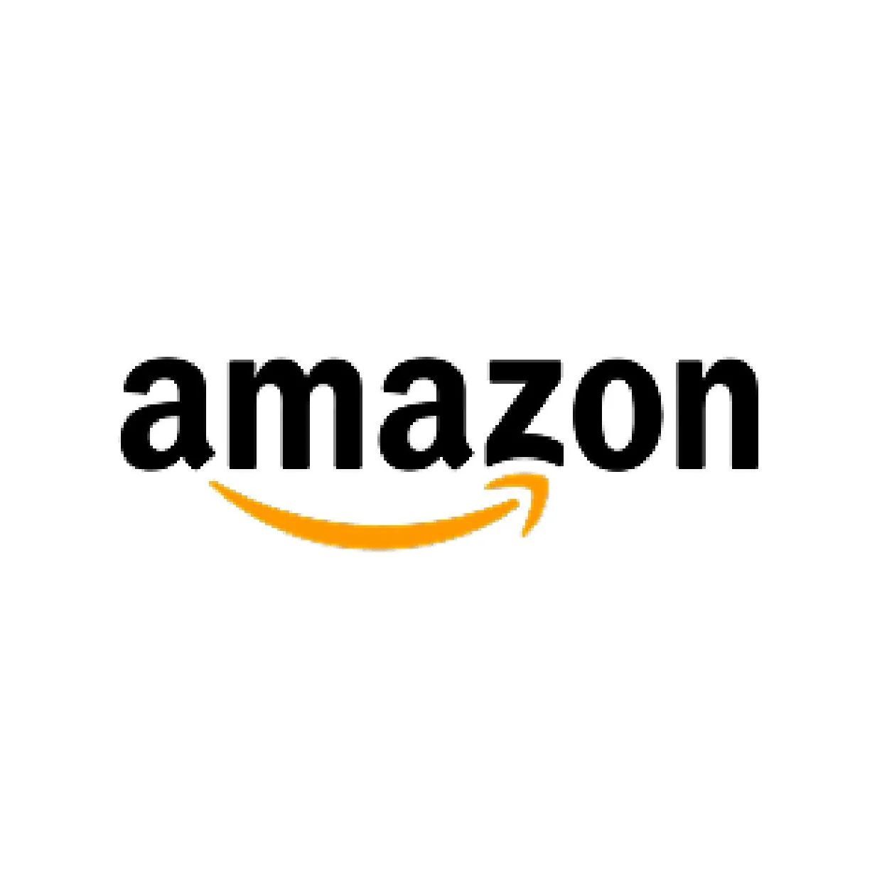 Amazon logo with black text and orange arrow forming a smile underneath.