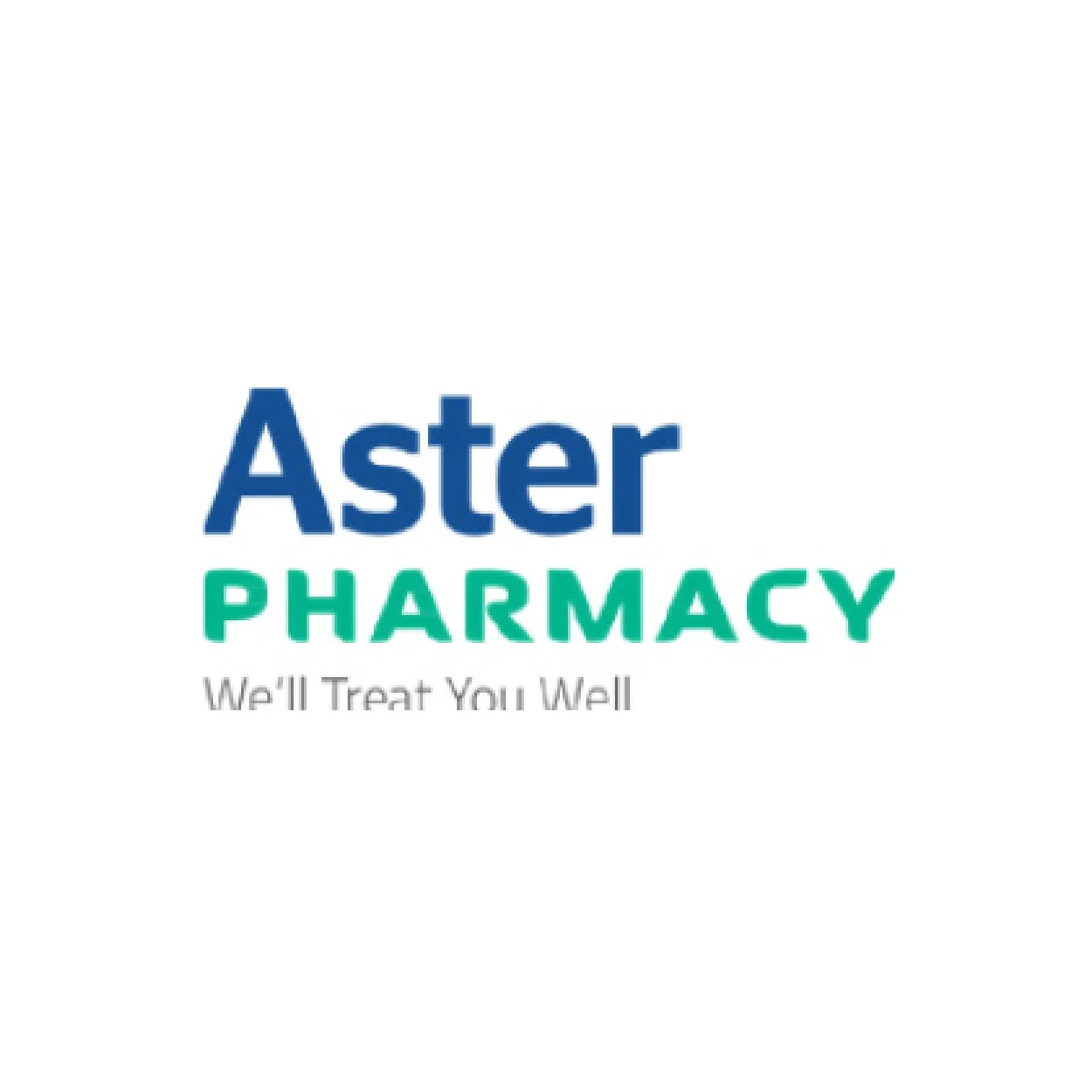 Logo for Aster Pharmacy with the tagline 'We'll Treat You Well'