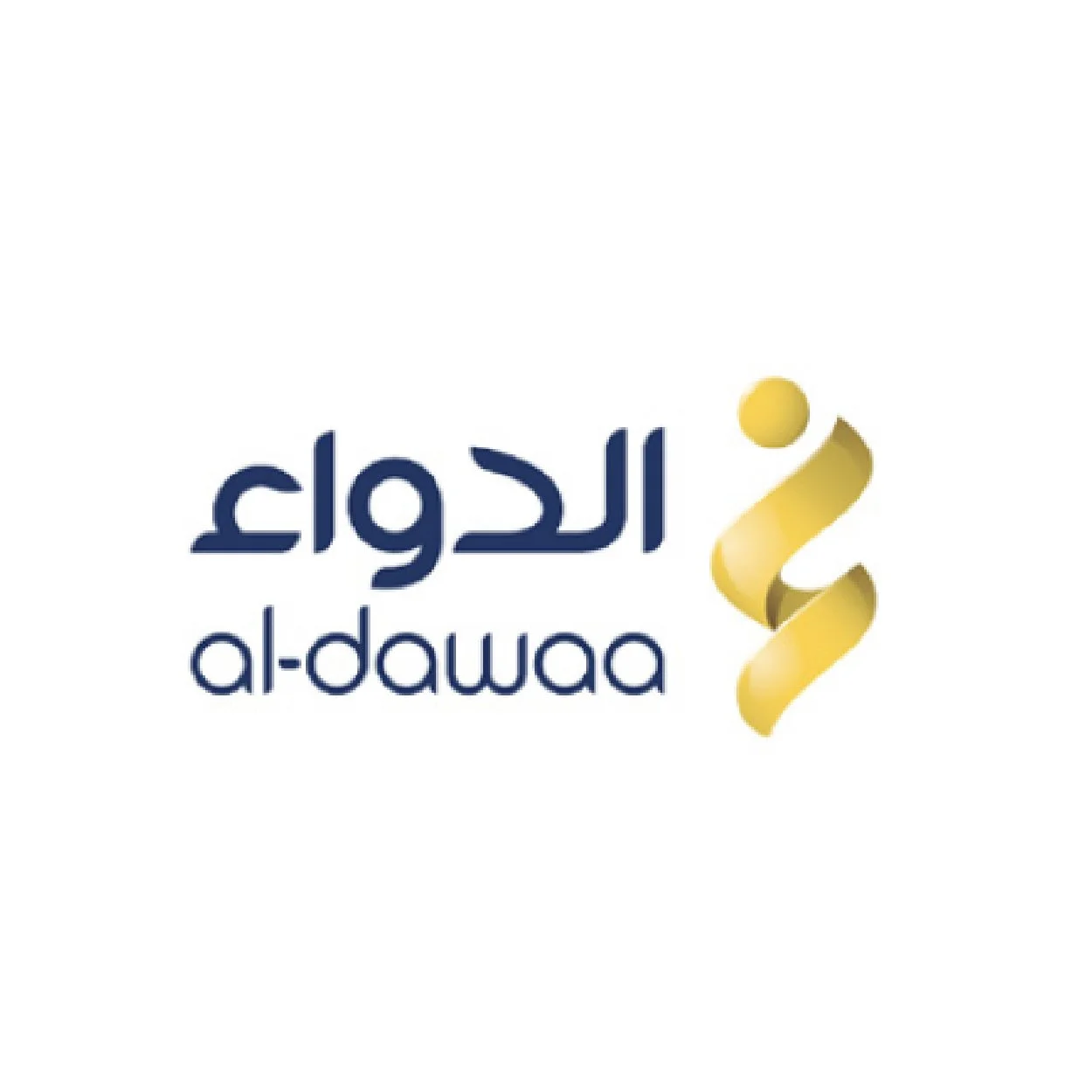 Logo with Arabic text and English transliteration 'al-dawaa', featuring a gold ribbon-like design on a white background.