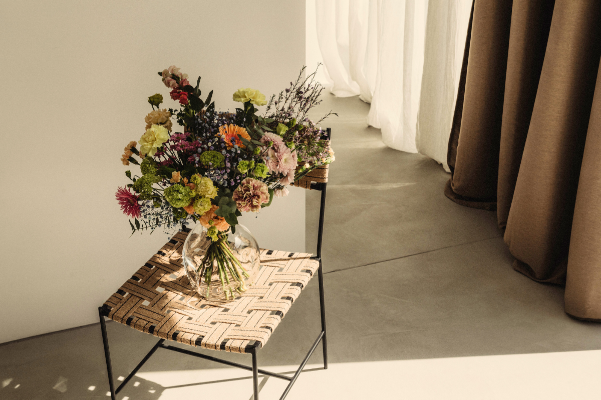 a flower bouquet on a chair