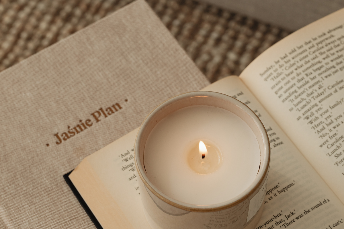 Candle light and books