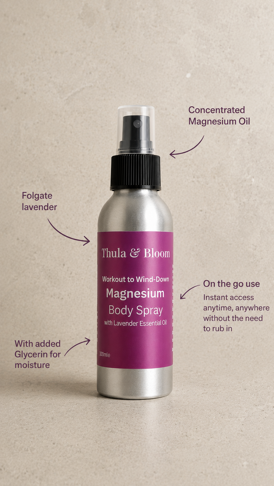 Concentrated Magnesium Body Spray 100ml (Lavender)
