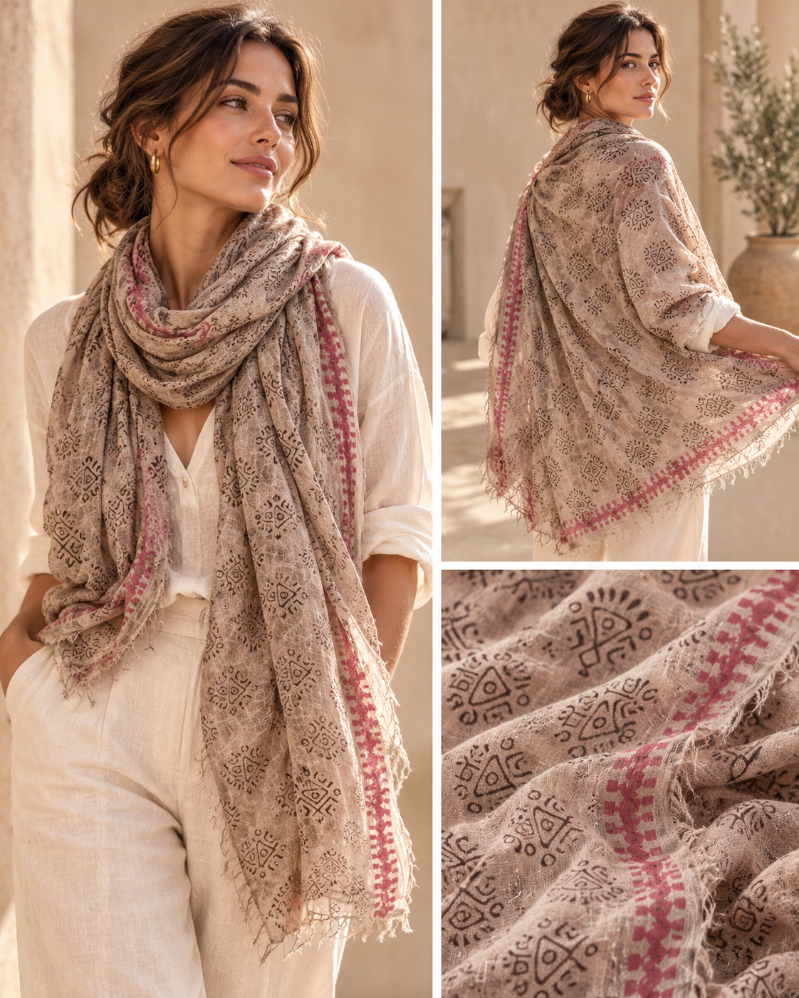 Antique Look Border Pattern Scarf, 100 X 180cm