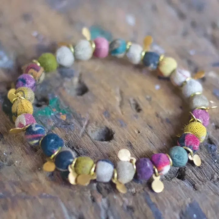 Elasticated Recycled Fabric Bead Bracelet