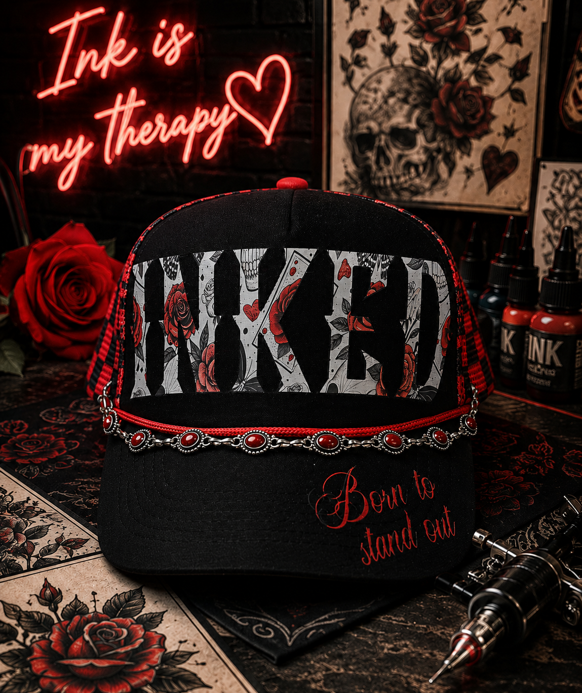 Floral Skull Trucker Hat
