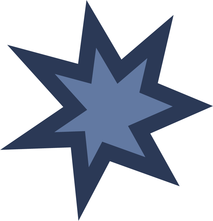 Blue and dark blue comic-style explosion or burst shape with sharp, jagged edges.