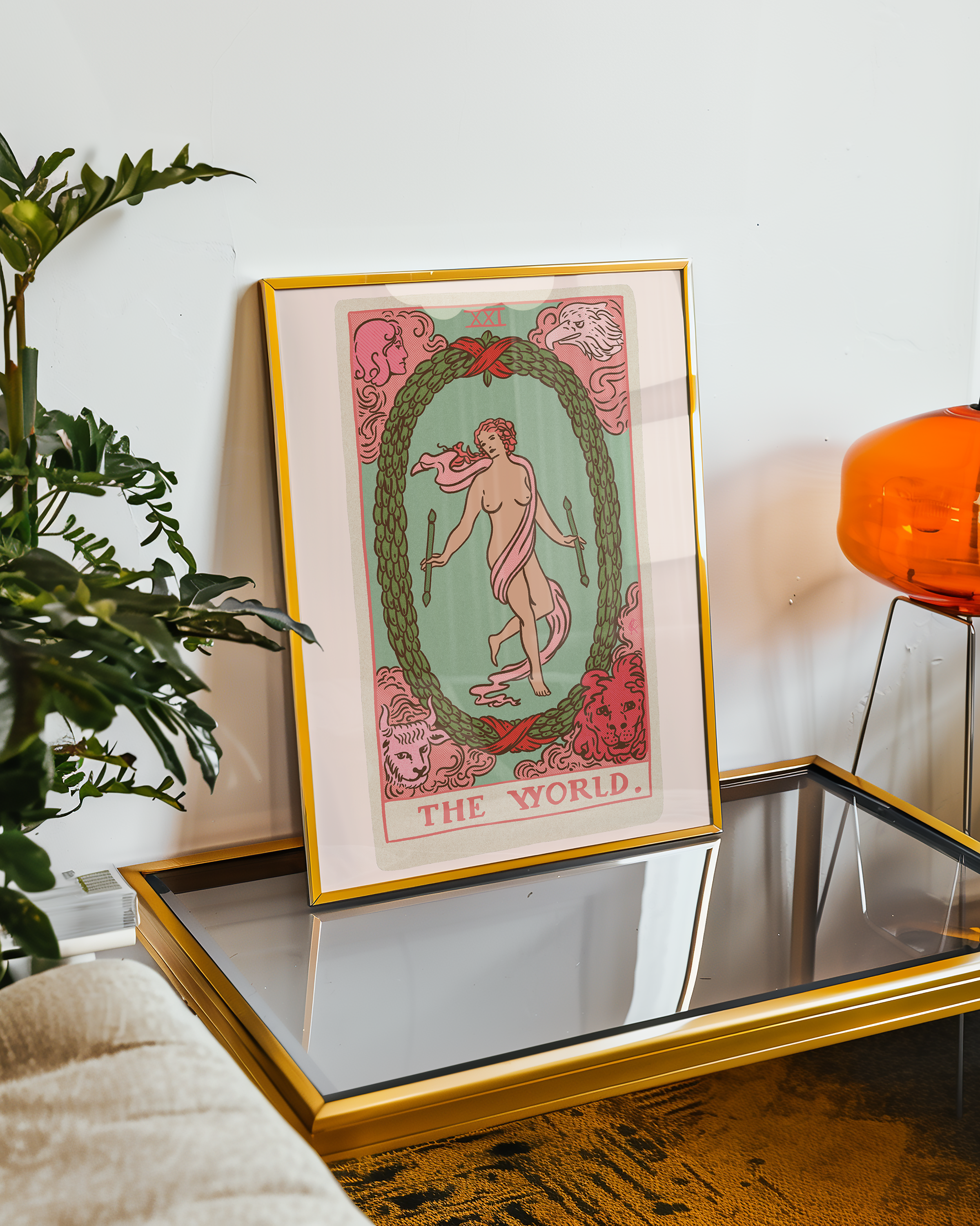 The World tarot card print, feminine pink witchy spiritual decor poster print.