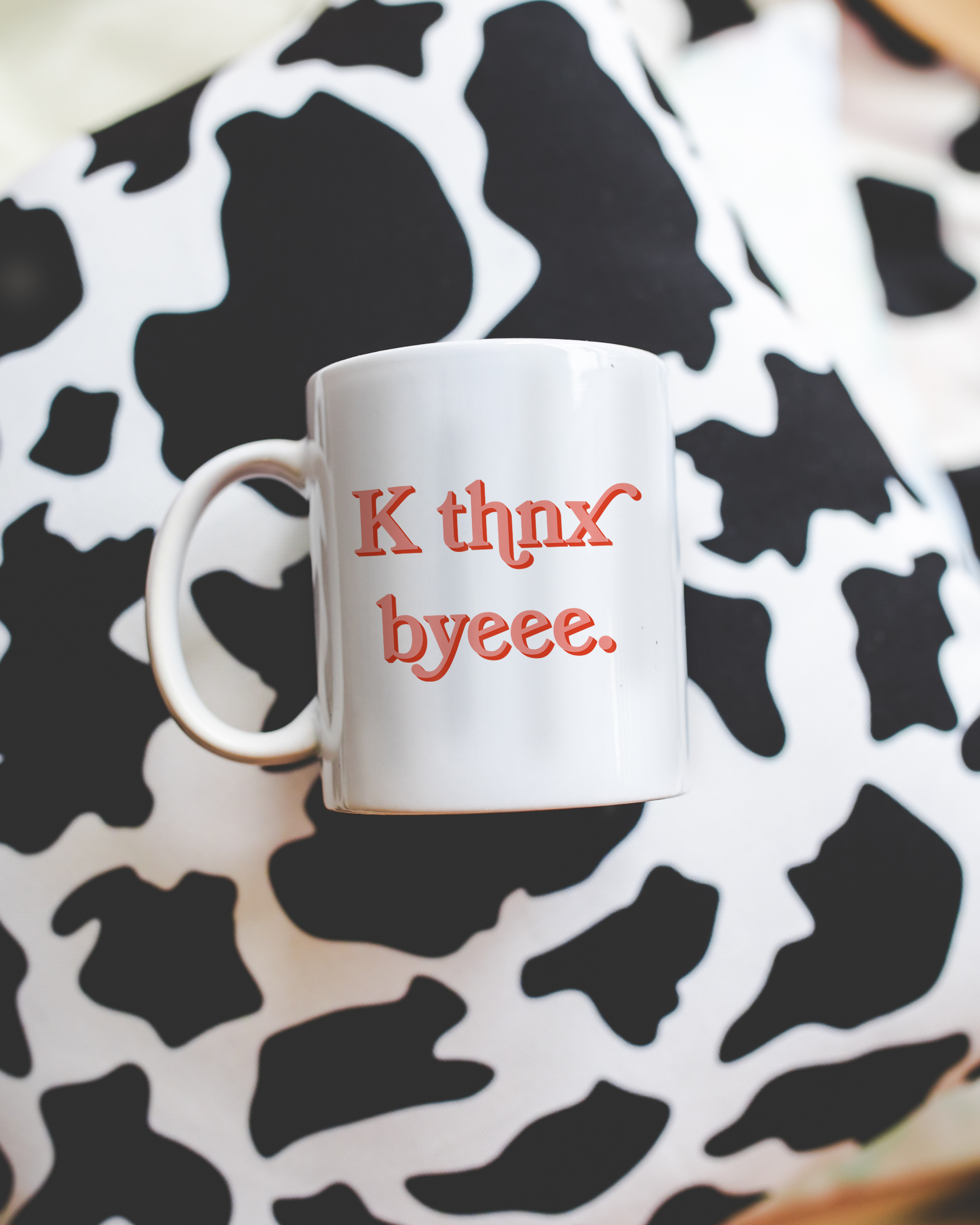Sassy dopamine decor White coffee mug that says "K thnx byeee" in a retro vintage font that's pink. Available in 11oz and 15oz