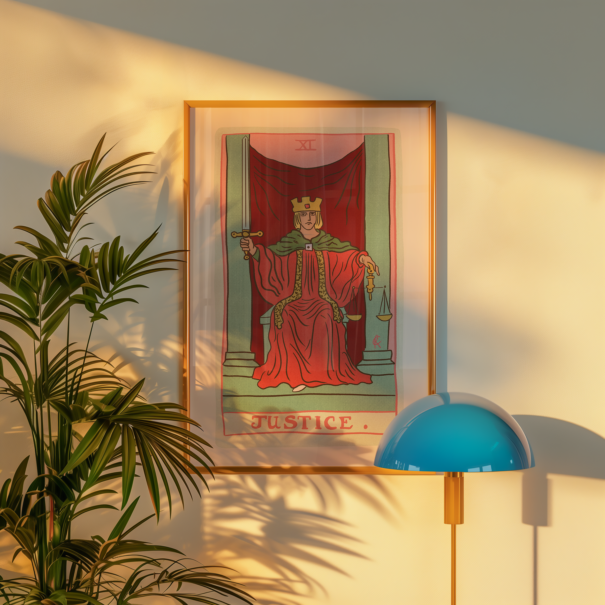 Justice tarot card print, feminine pink witchy spiritual decor poster print.