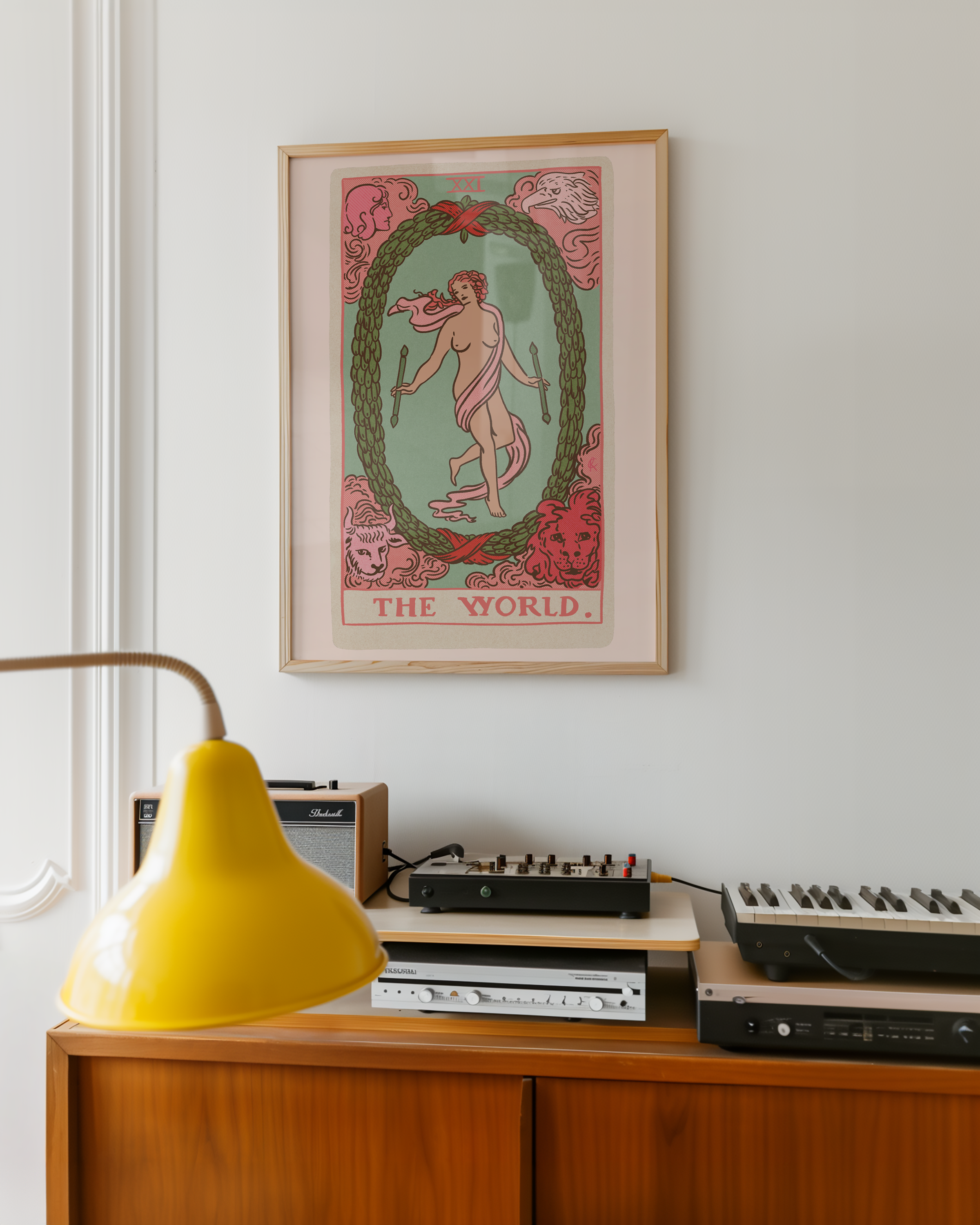 The World tarot card print, feminine pink witchy spiritual decor poster print.