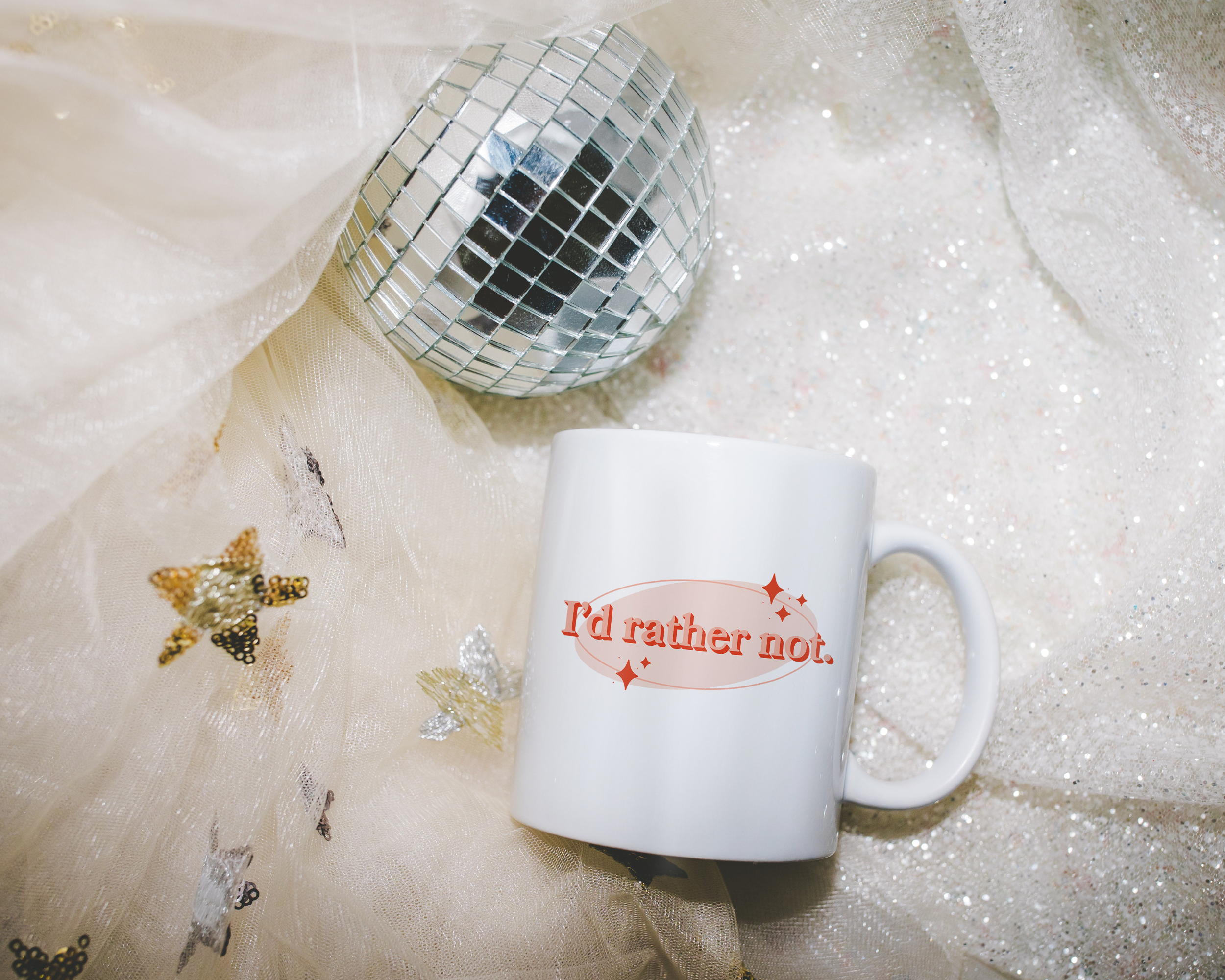 Sassy dopamine decor White coffee mug that says "i'd rather not" in a retro vintage style pink orange font. Available in 11oz and 15oz