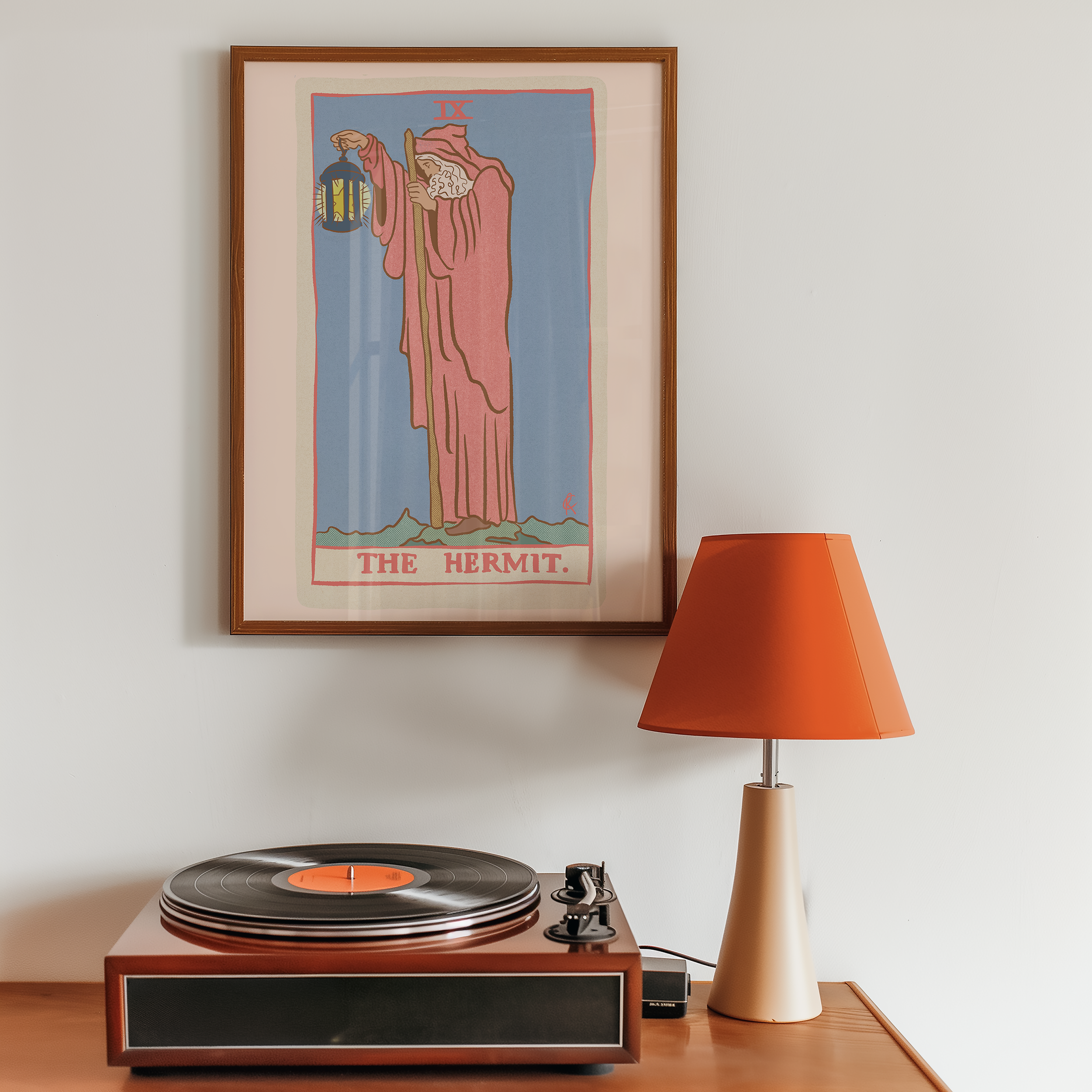 The Hermit tarot card print, feminine pink witchy spiritual decor poster print.