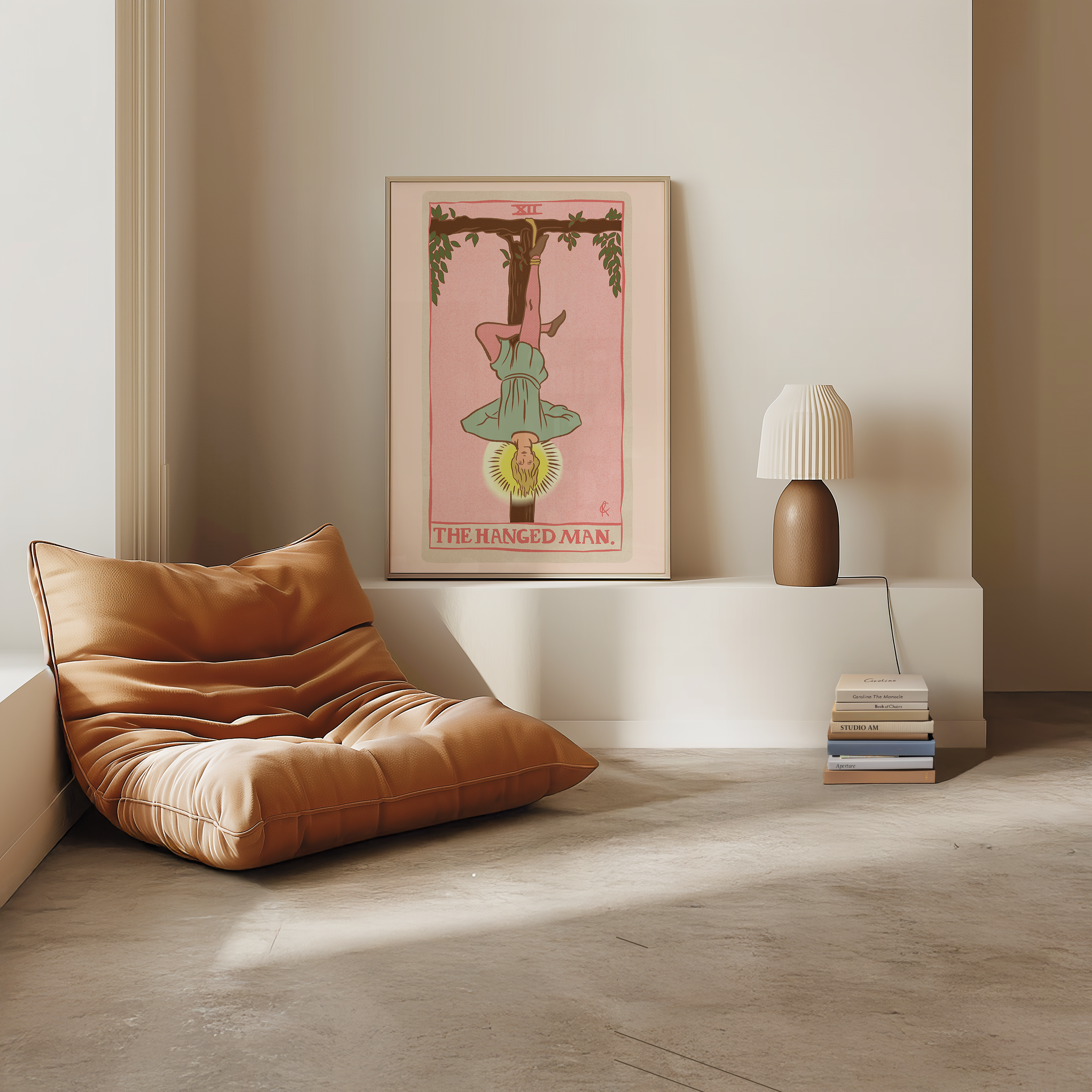 The Hanged man tarot card print, feminine pink witchy spiritual decor poster print.