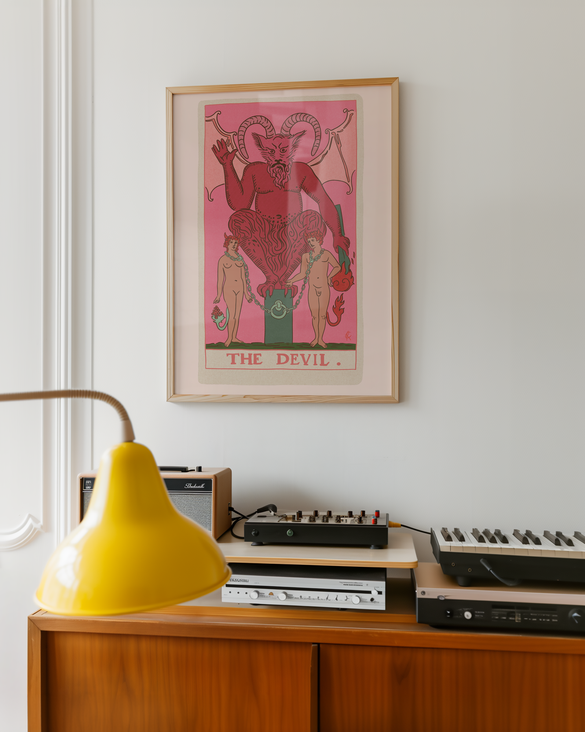 The Devil tarot card print, feminine pink witchy spiritual decor poster print.
