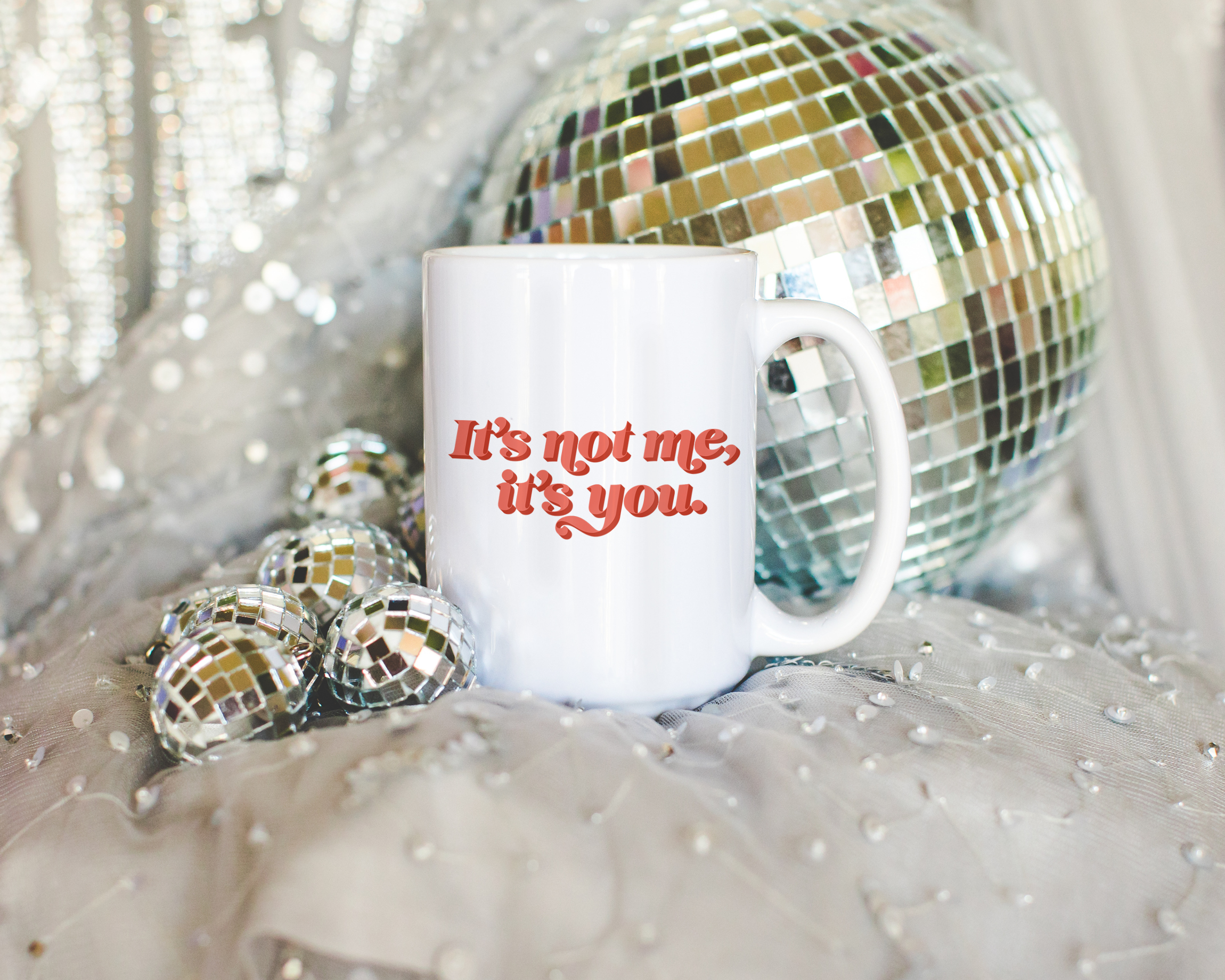 Sassy dopamine decor White coffee mug that says "it's not me it's you" in a retro vintage style red font. Available in 11oz and 15oz