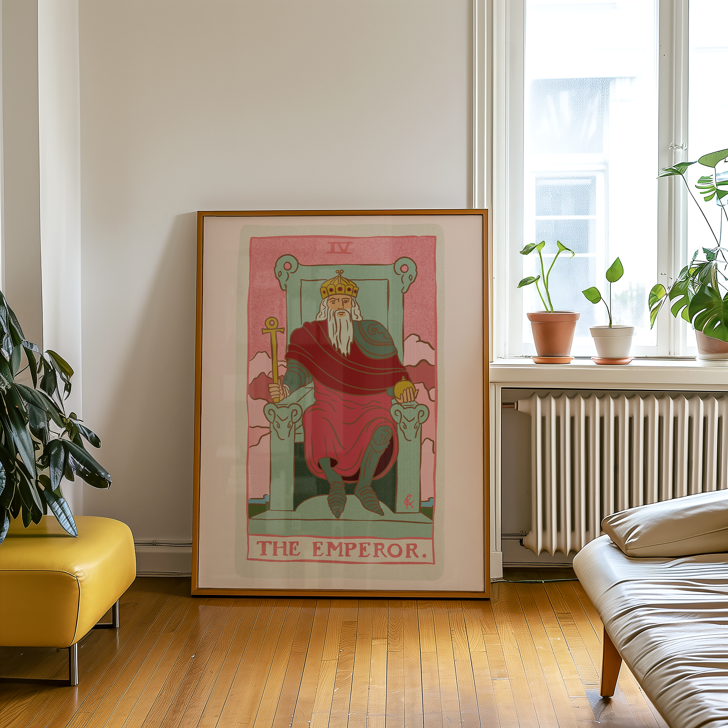 The Emperor tarot card print, feminine pink witchy spiritual decor poster print.