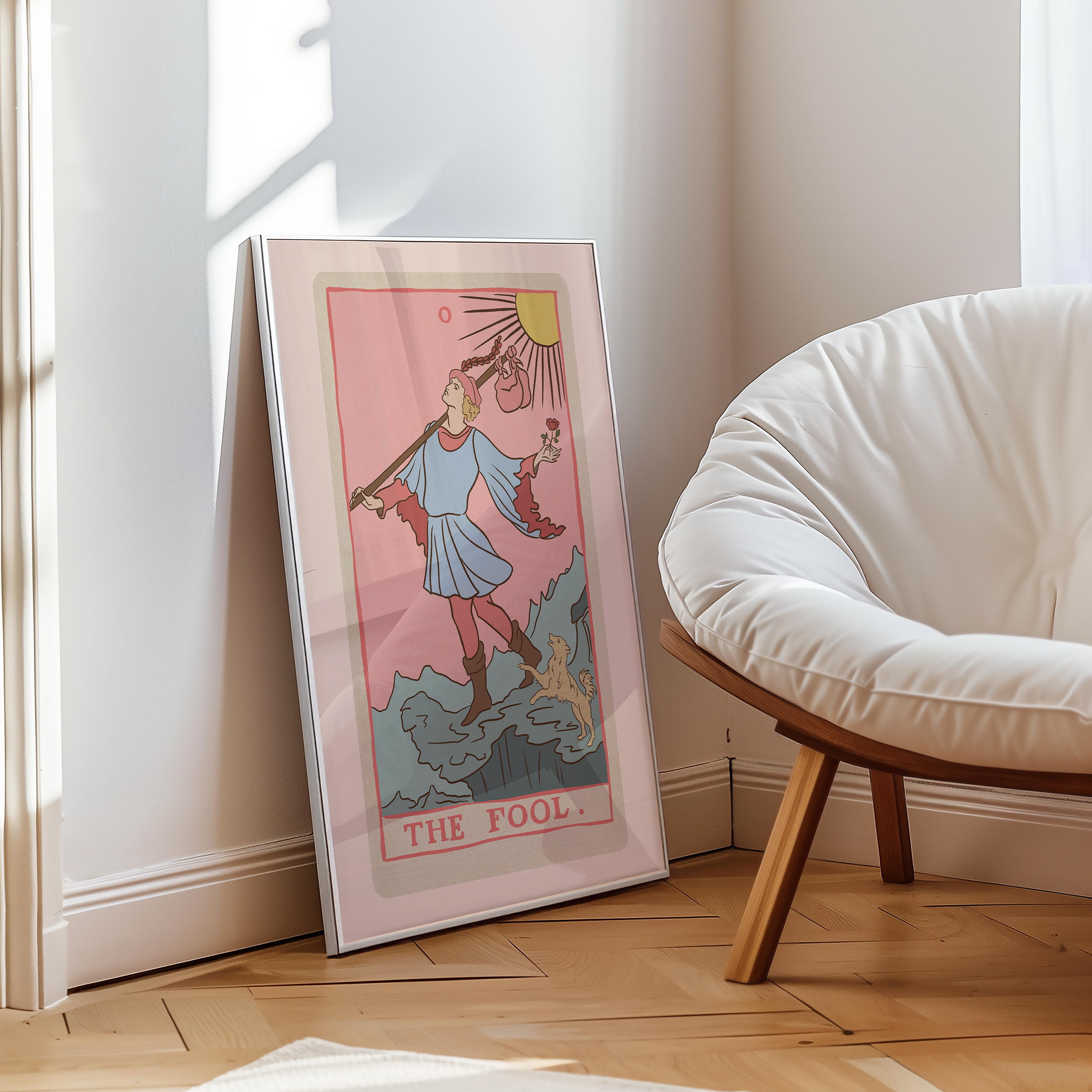 The Fool tarot card print, feminine pink witchy spiritual decor poster print.
