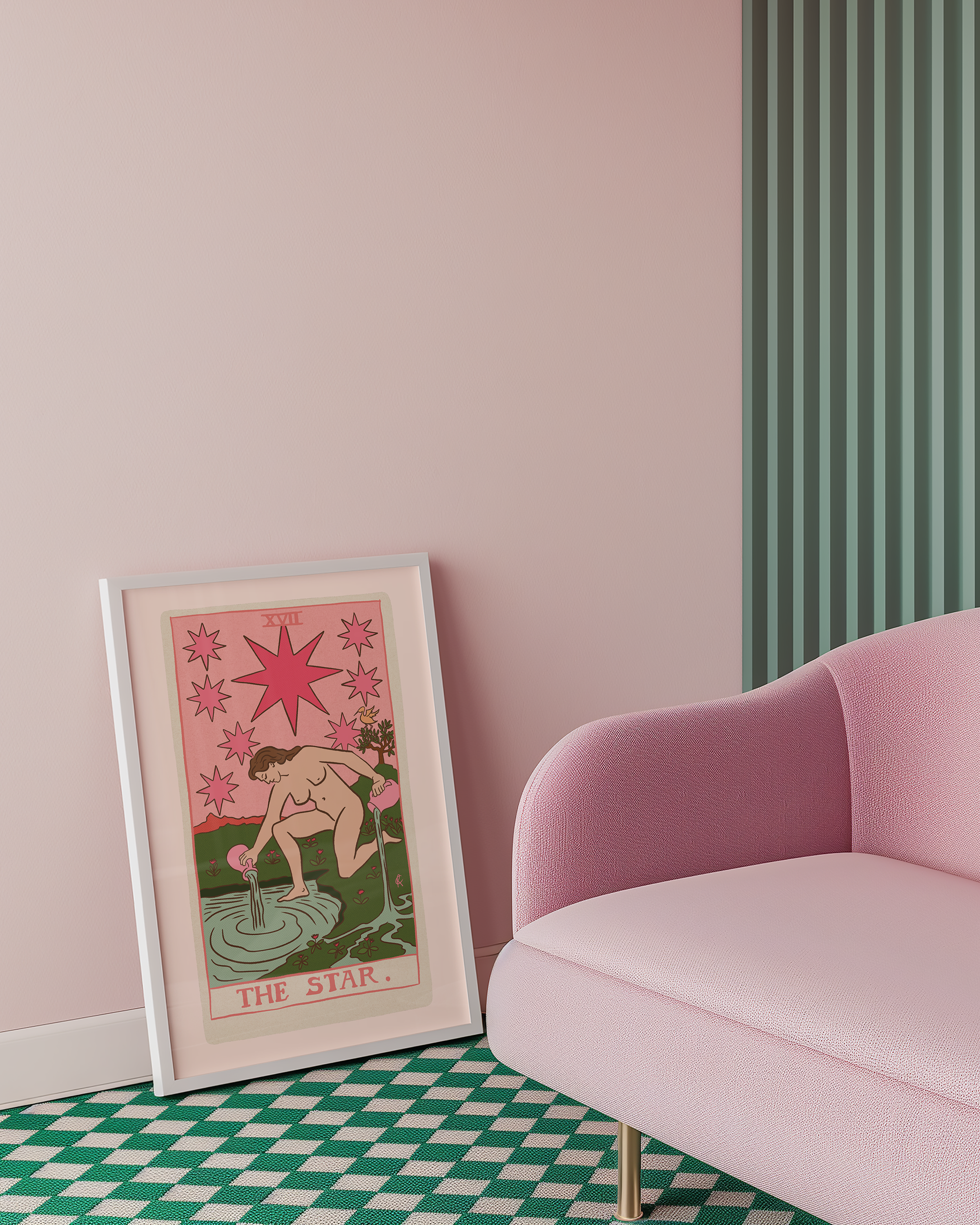 The Star tarot card print, feminine pink witchy spiritual decor poster print.