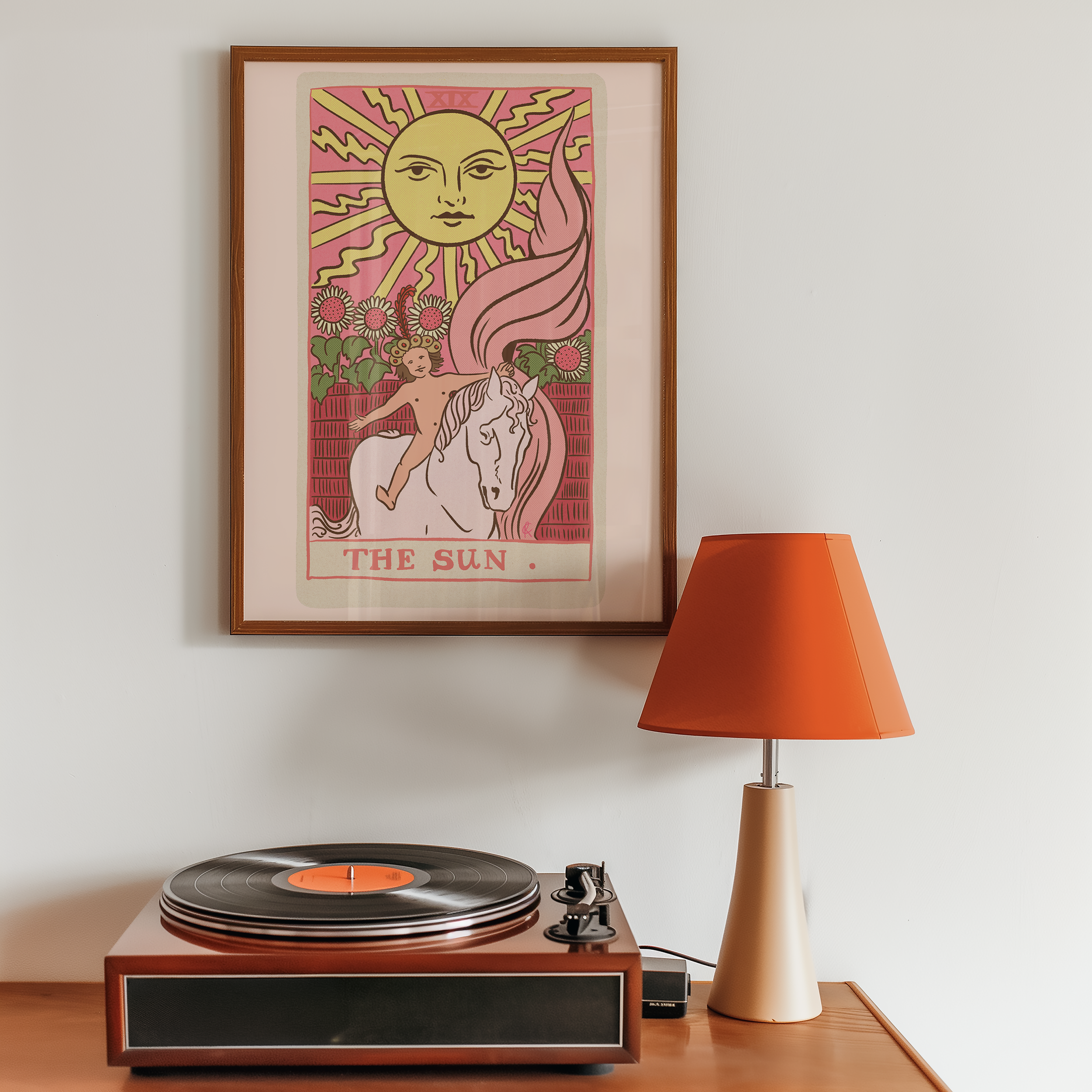 The Sun tarot card print, feminine pink witchy spiritual decor poster print.
