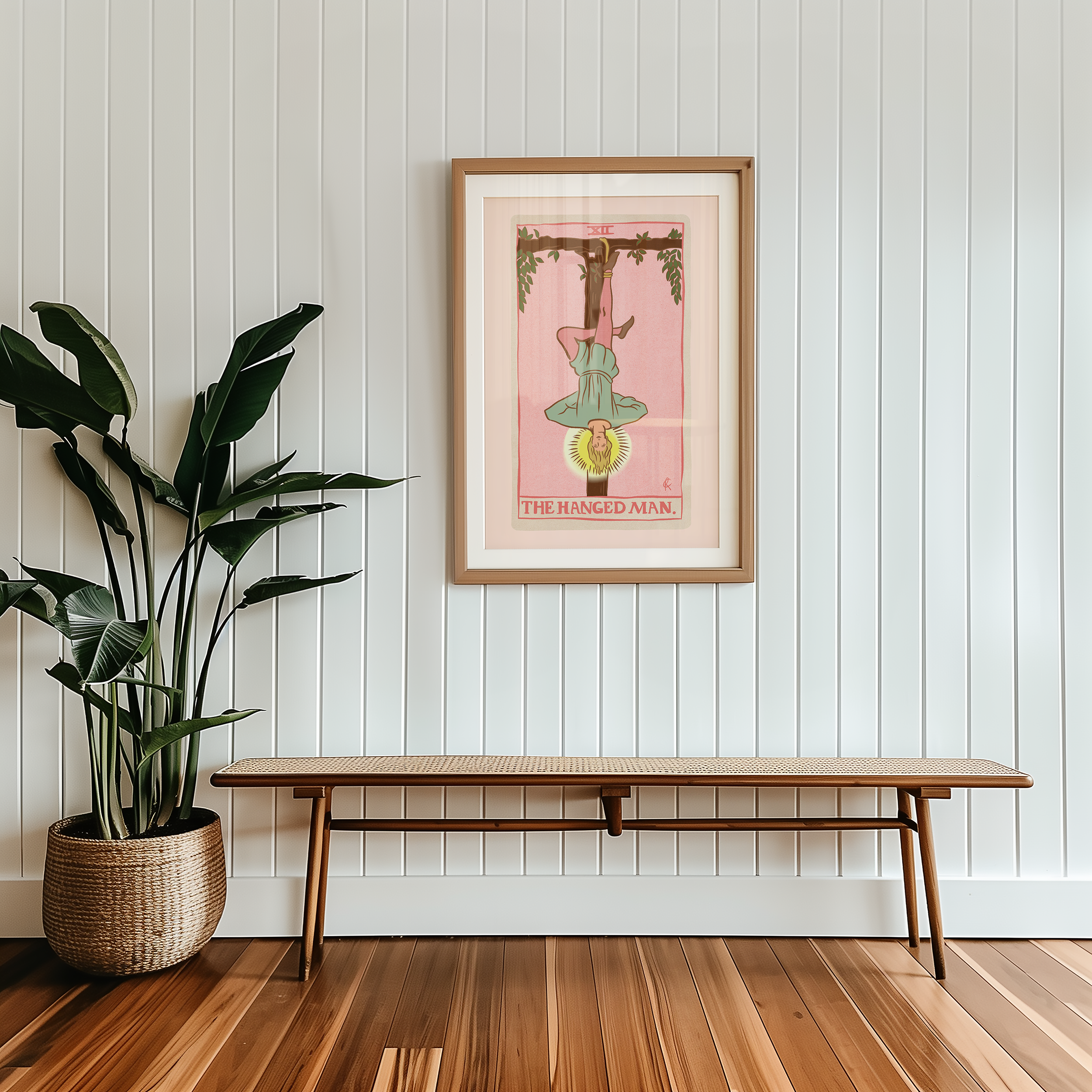 The Hanged man tarot card print, feminine pink witchy spiritual decor poster print.