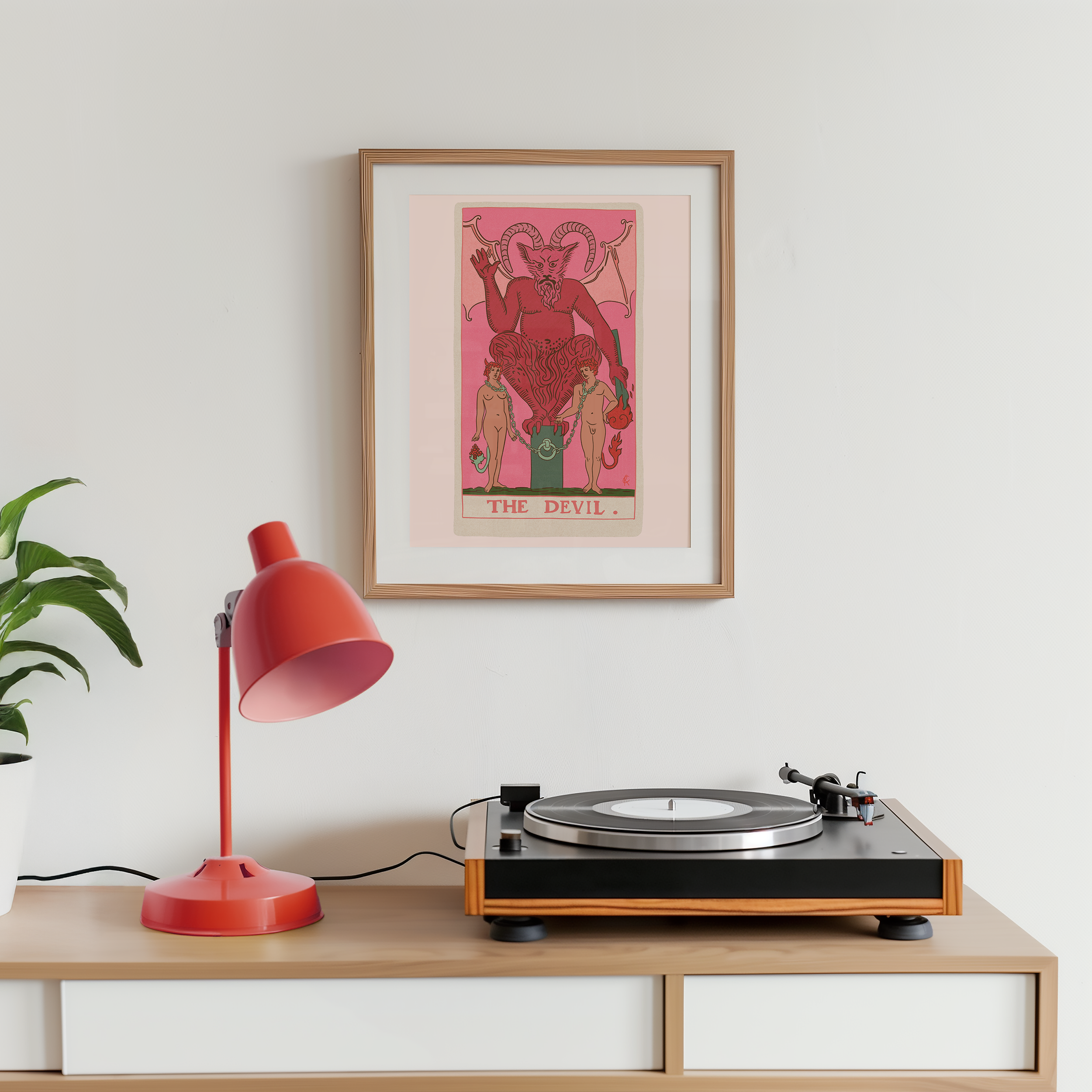 The Devil tarot card print, feminine pink witchy spiritual decor poster print.