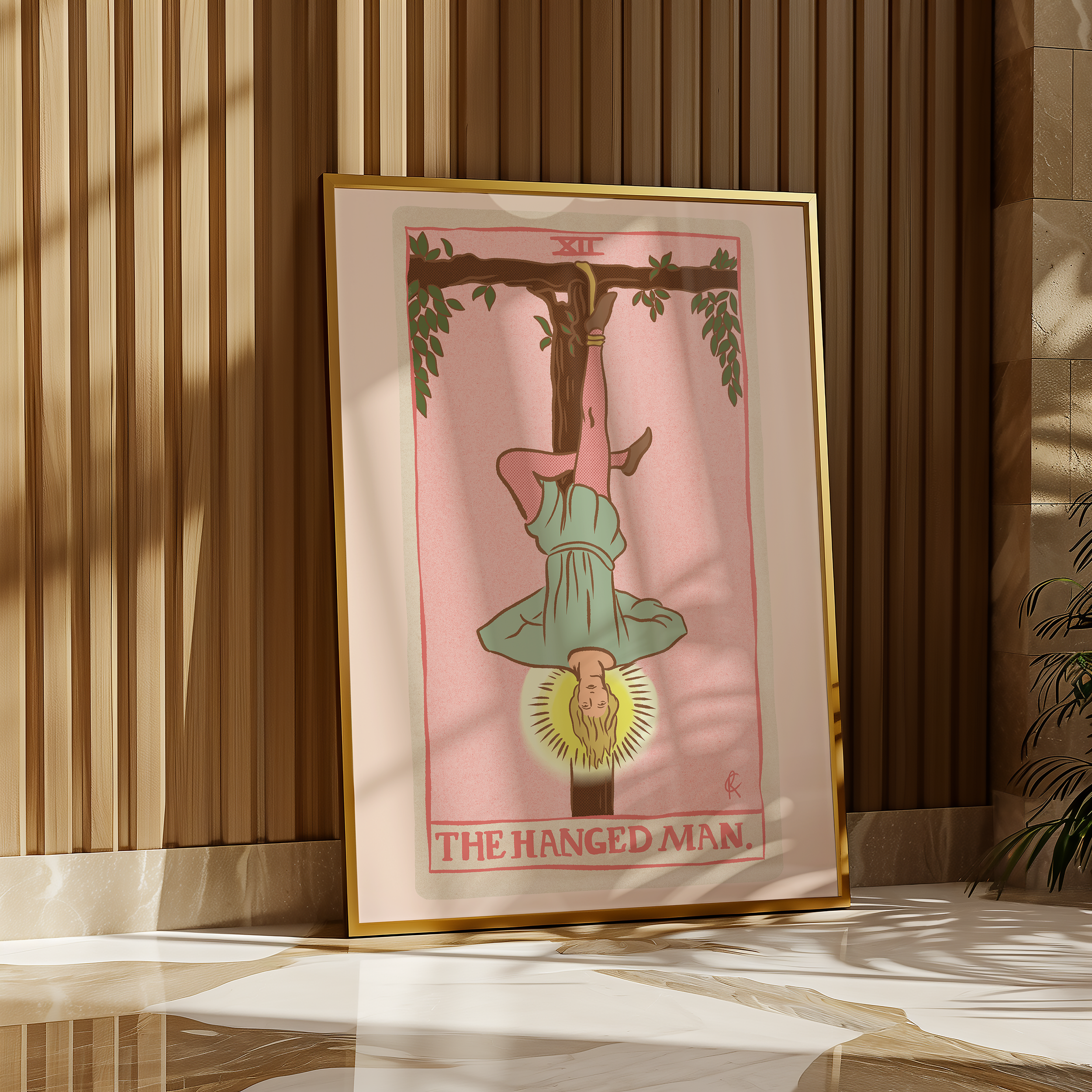 The Hanged man tarot card print, feminine pink witchy spiritual decor poster print.