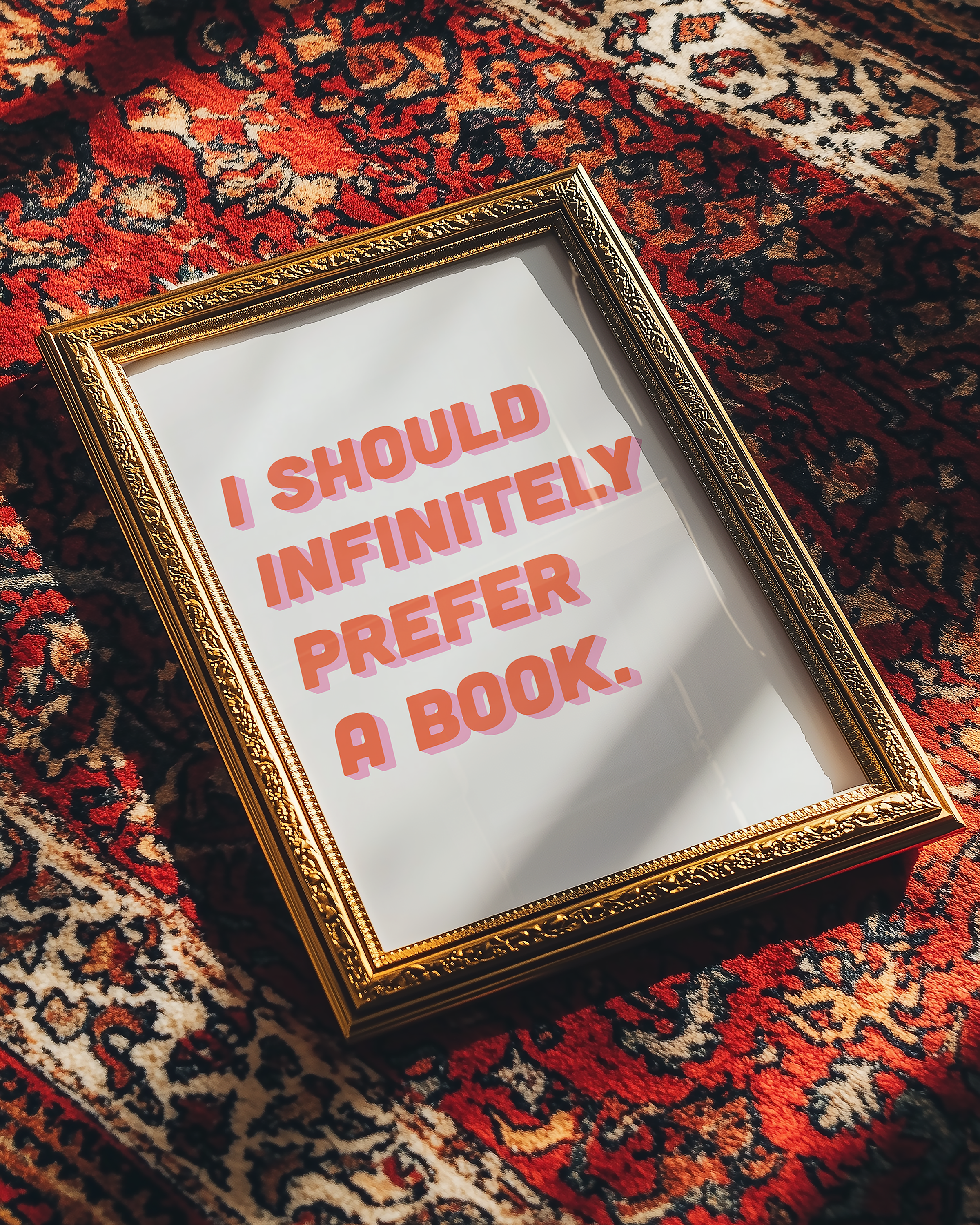 Bold dopamine decor quote print poster, “I should infinitely prefer a book.” Jane Eyre quote. retro two tone font pink