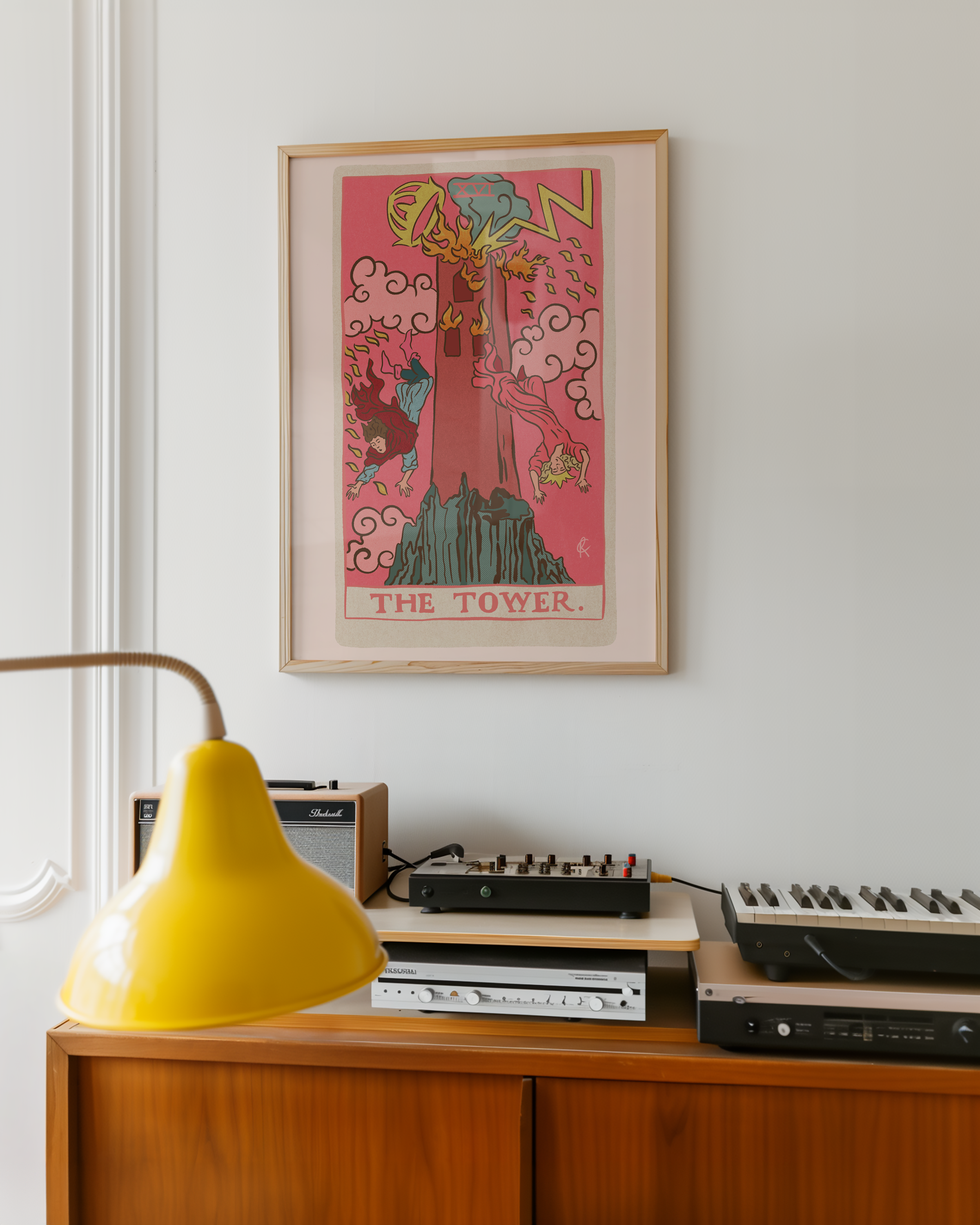 The Tower tarot card print, feminine pink witchy spiritual decor poster print.