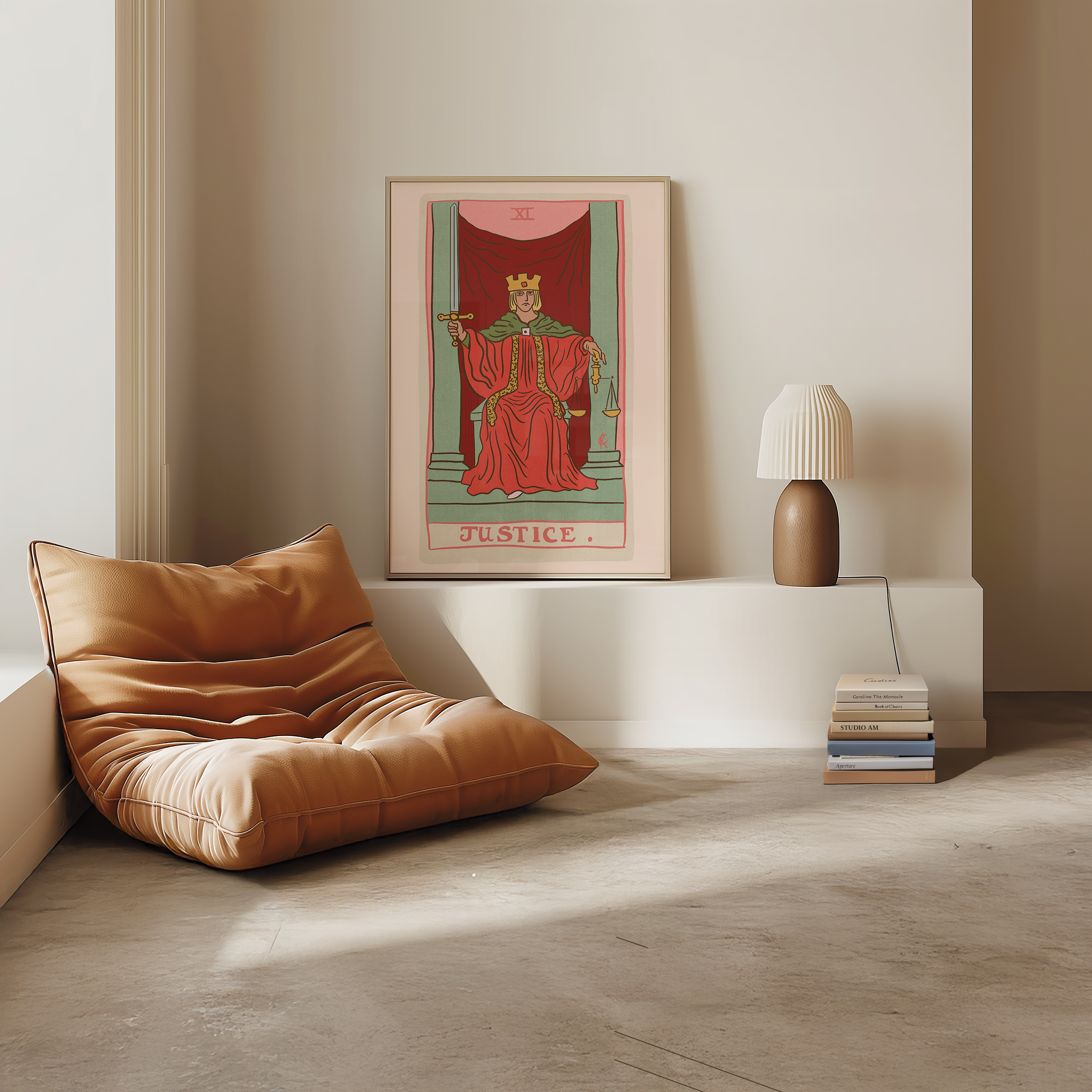 Justice tarot card print, feminine pink witchy spiritual decor poster print.