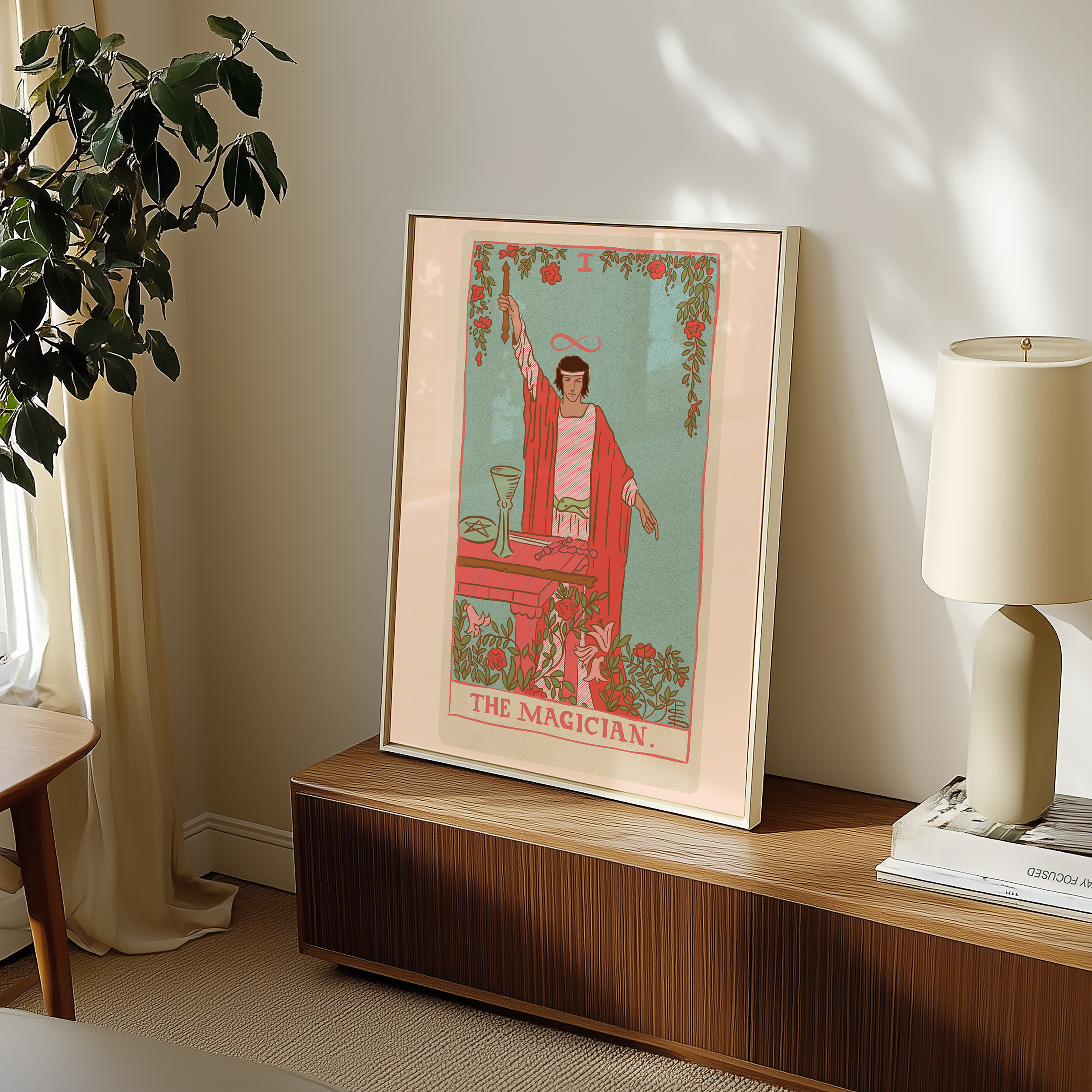 The Magician tarot card print, feminine pink witchy spiritual decor poster print.